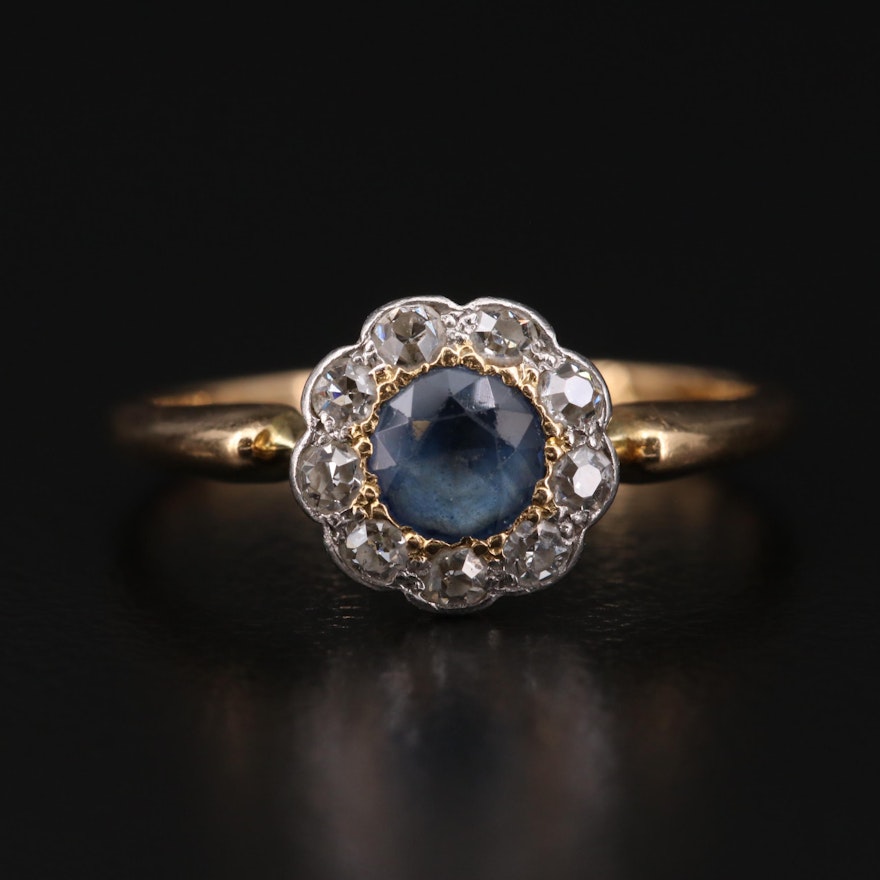 Edwardian 18K Sapphire and Diamond Ring with Platinum Accents