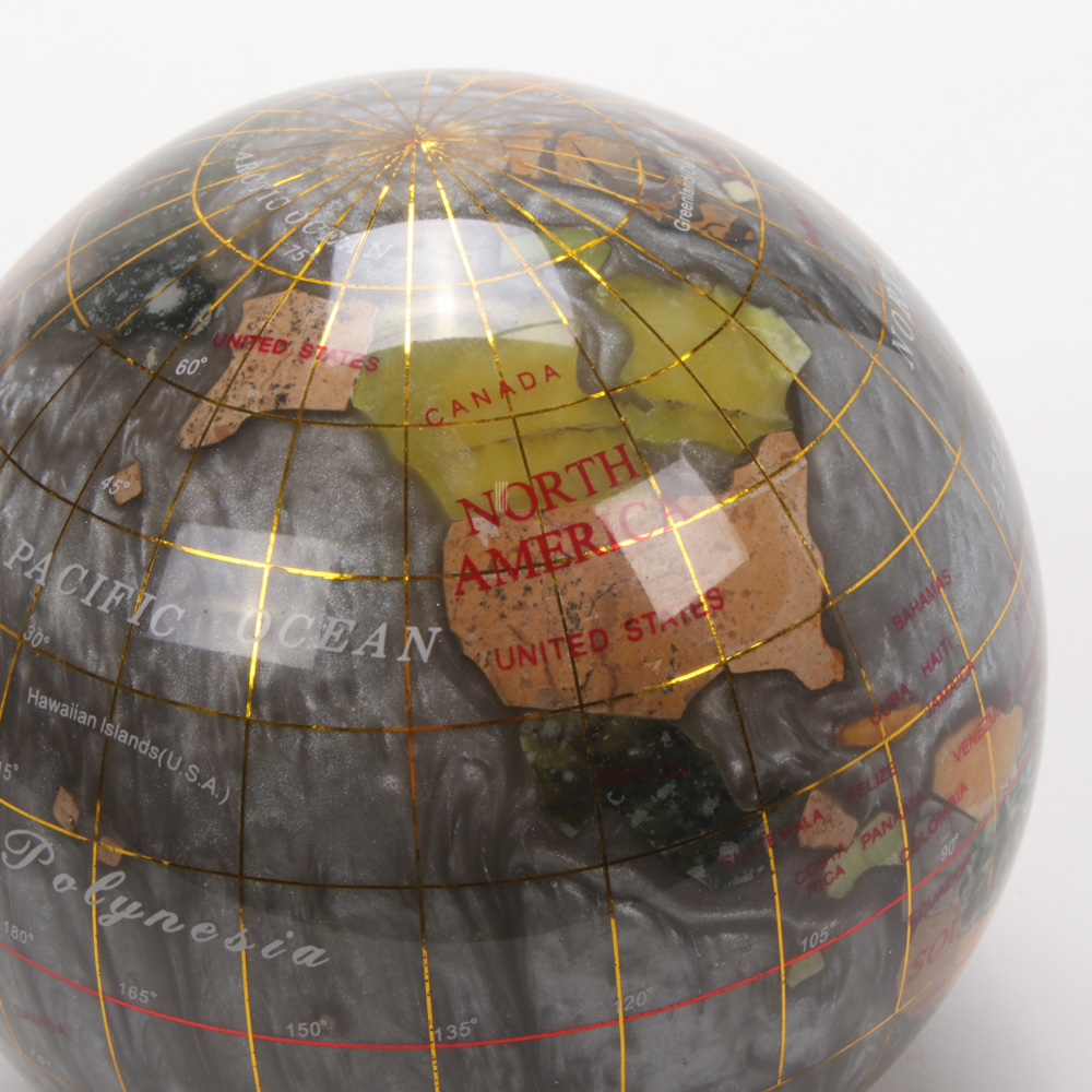 Semi-Precious Stone Inlay Globe Paperweight