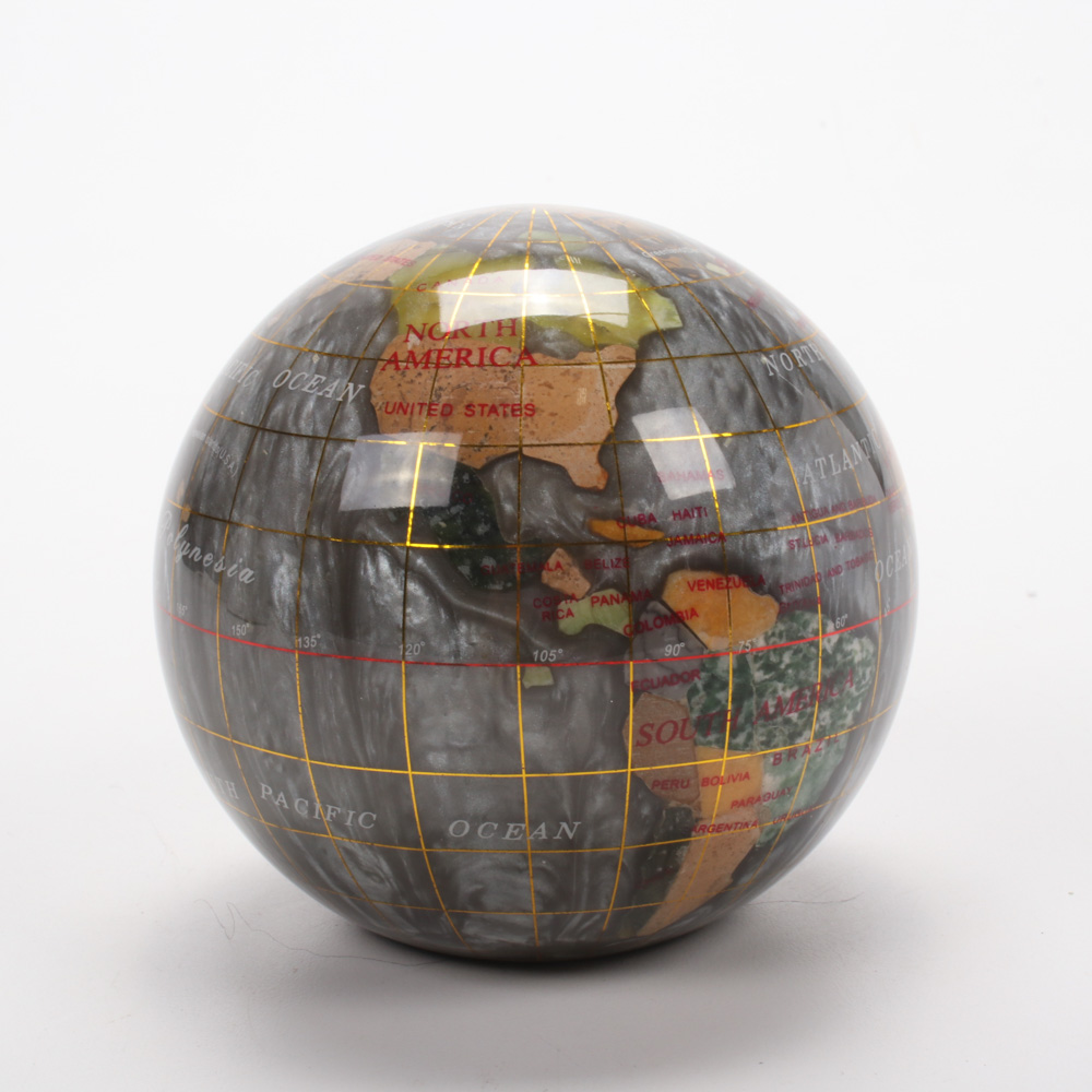 Semi-Precious Stone Inlay Globe Paperweight