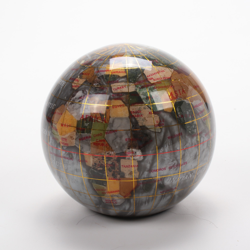 Semi-Precious Stone Inlay Globe Paperweight