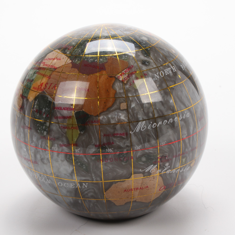 Semi-Precious Stone Inlay Globe Paperweight