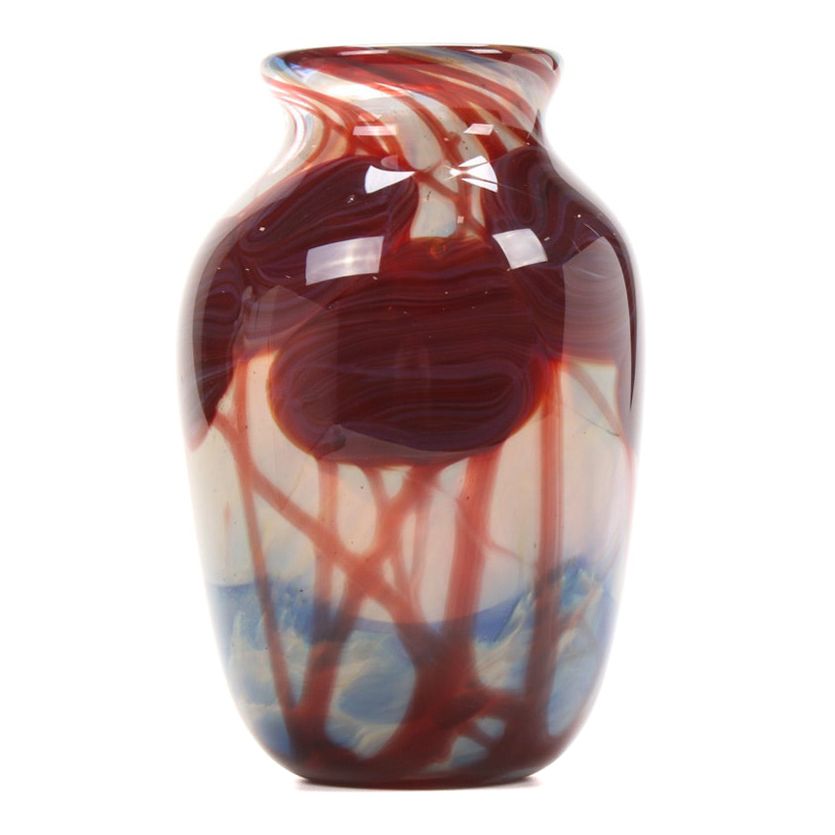 Nick Delmatto Hand Blown Red, White and Blue Art Glass Vase, 2017