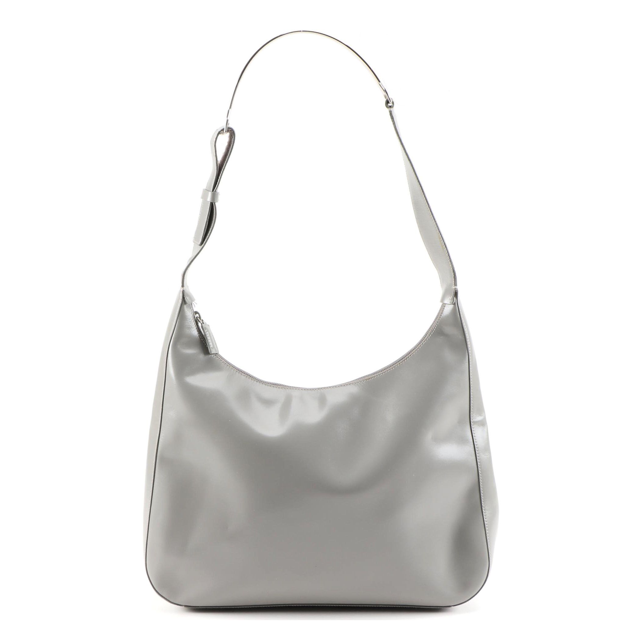 Prada Gray Glazed Leather Shoulder Bag