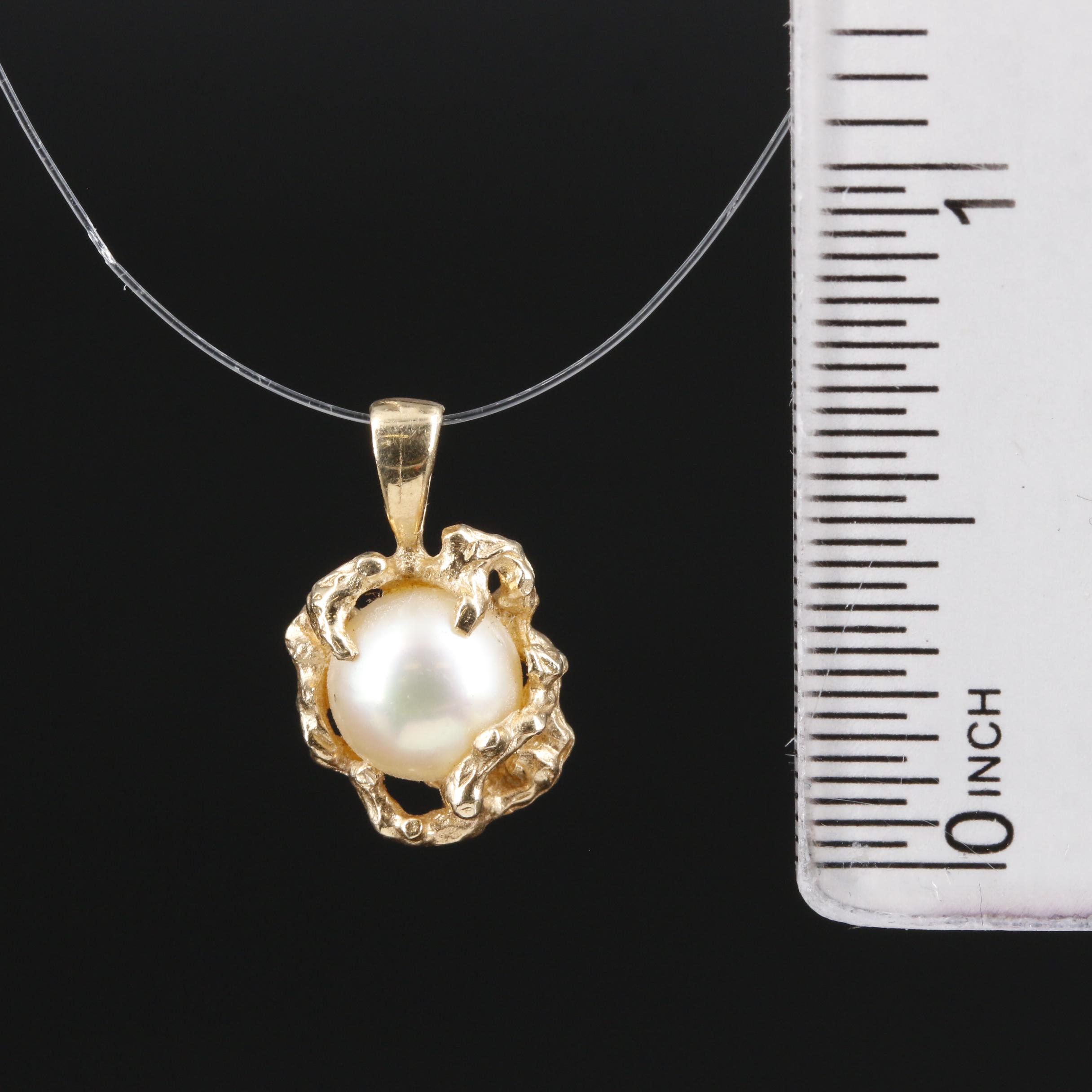 Brutalist Style 14K Gold Pearl Pendant
