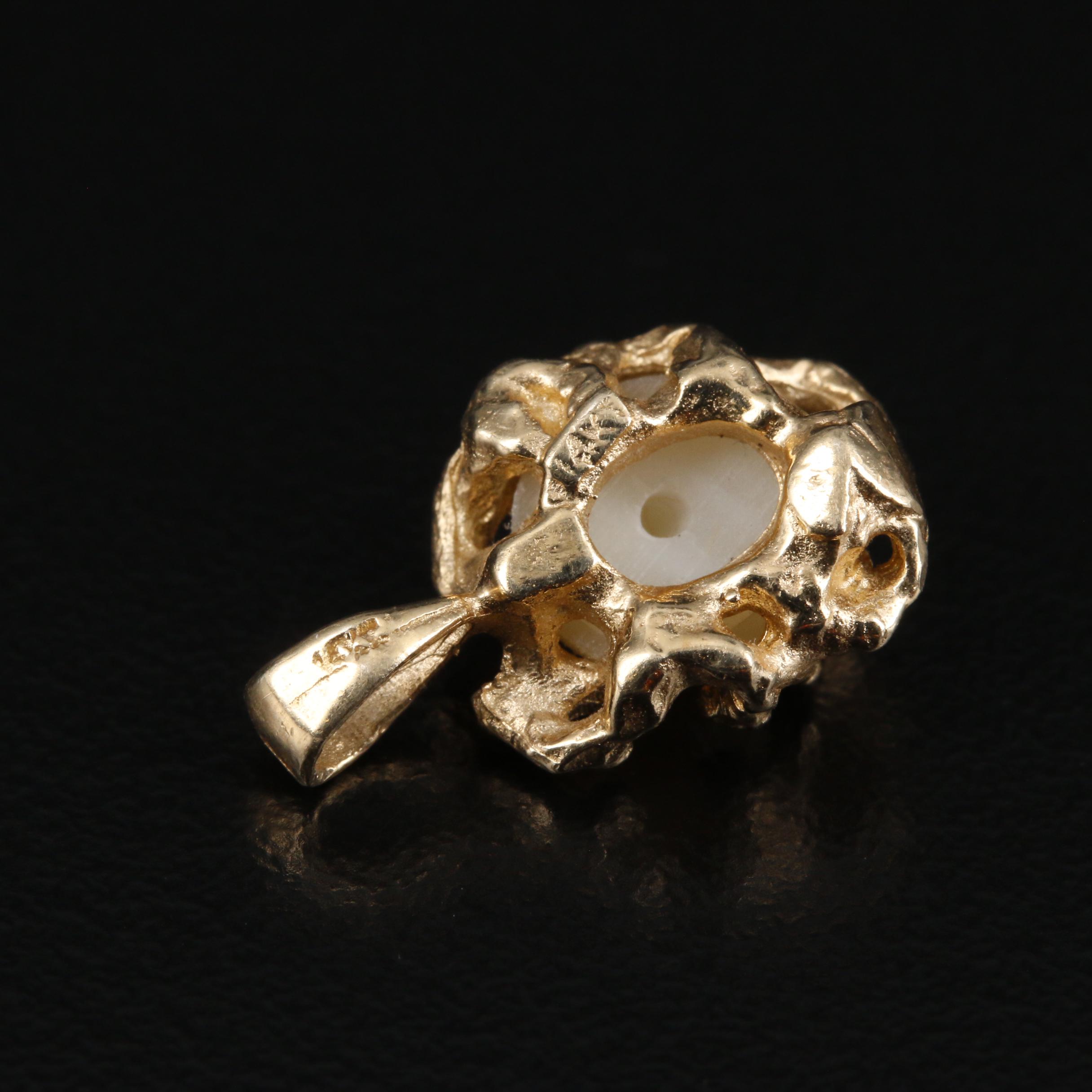Brutalist Style 14K Gold Pearl Pendant