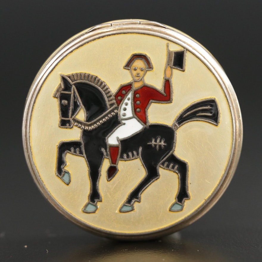 Sterling Silver Cloisonné Pill Box with Equestrian Motif