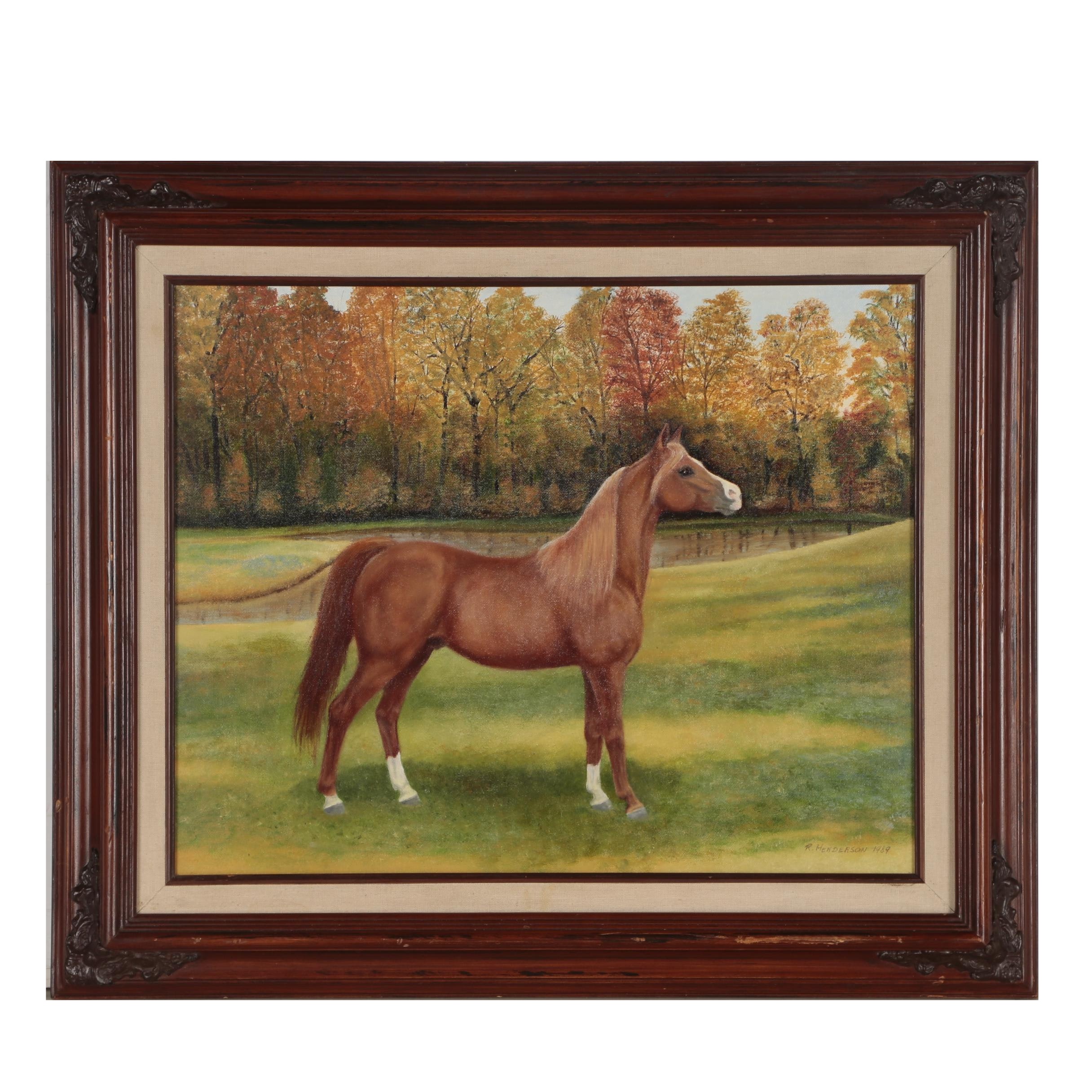 R. Henderson Oil Painting of Horse, 1989
