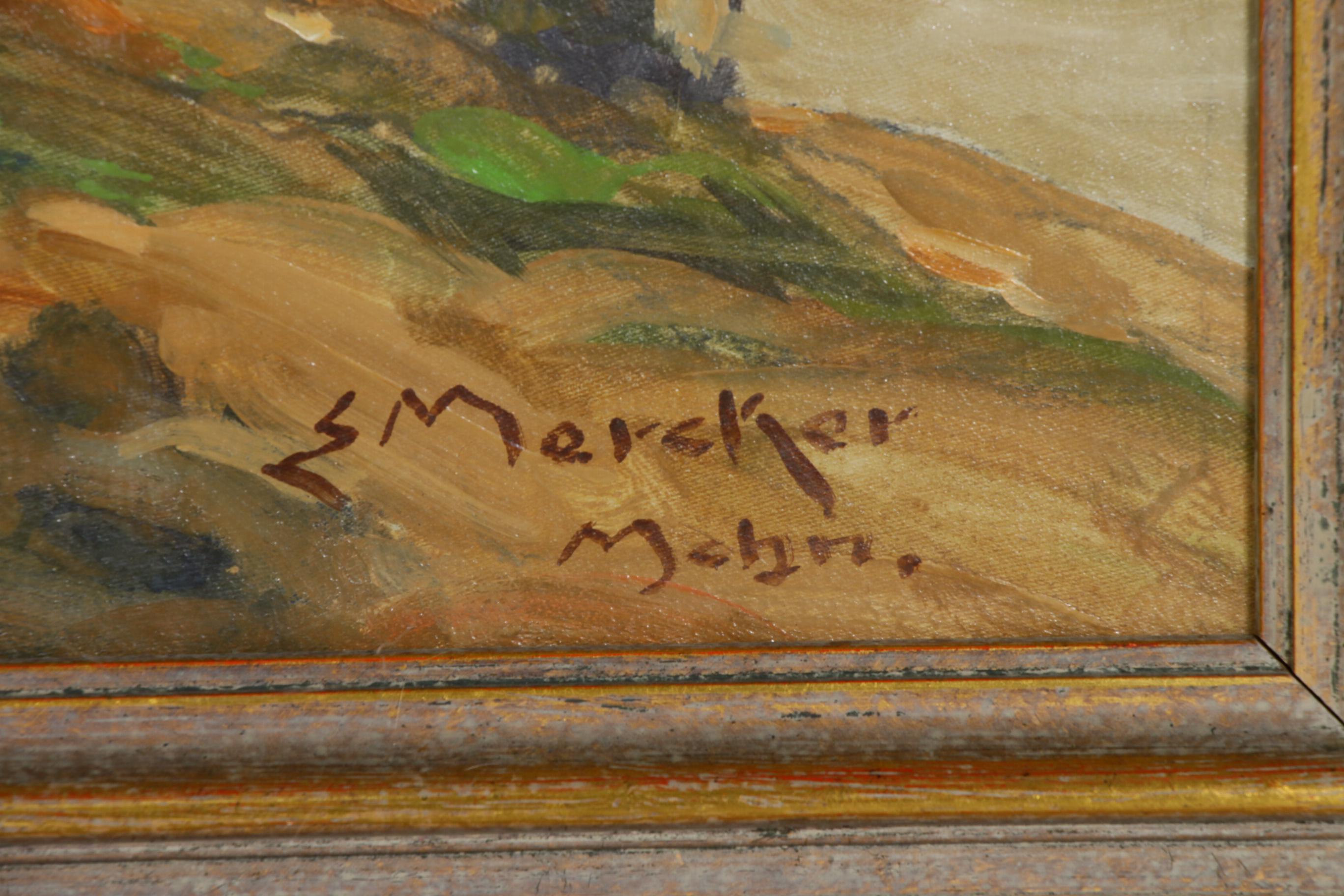 Erich Mercker Oil Painting "Rhein mit Lorch", Early 20th Century