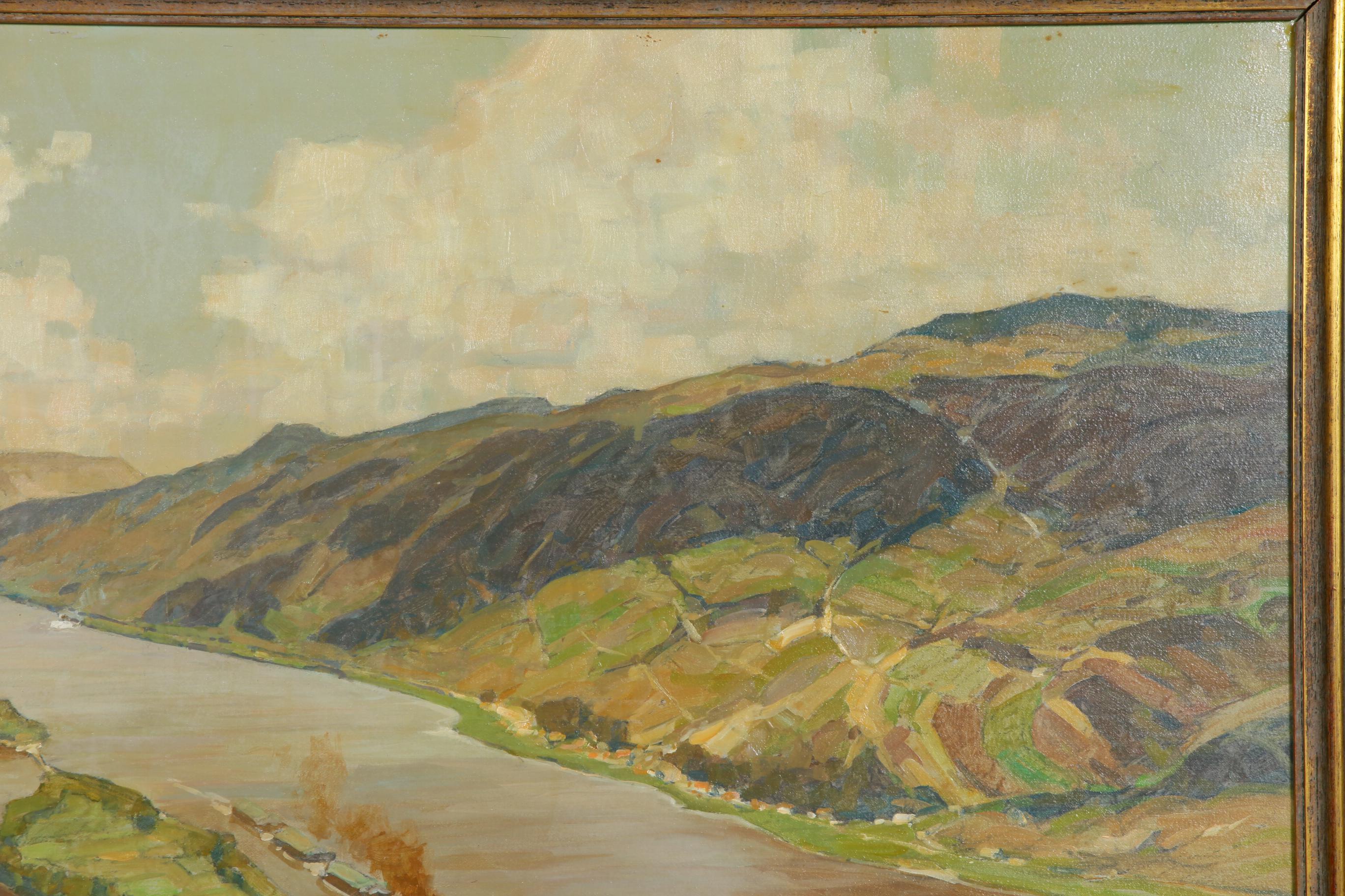 Erich Mercker Oil Painting "Rhein mit Lorch", Early 20th Century