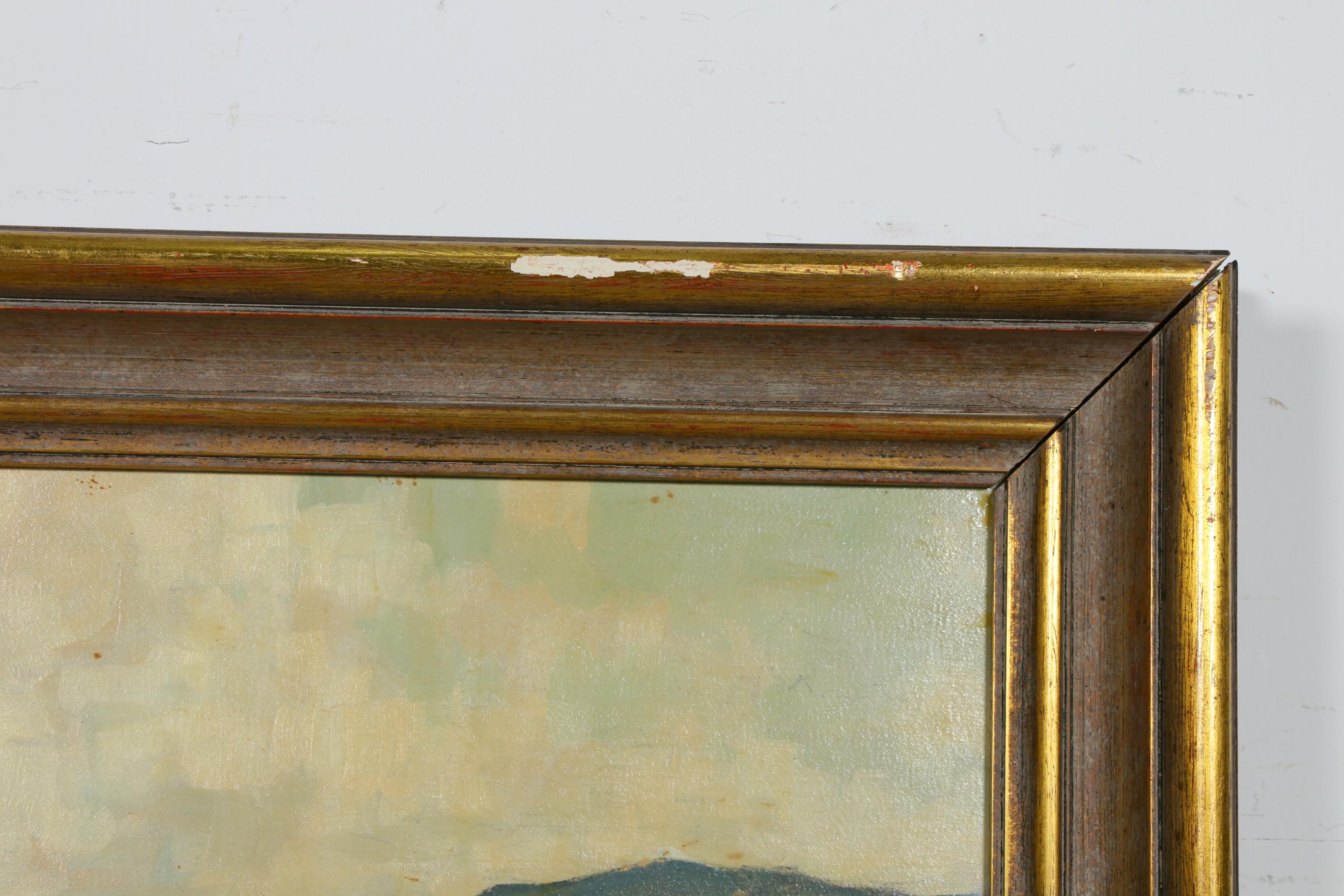 Erich Mercker Oil Painting "Rhein mit Lorch", Early 20th Century