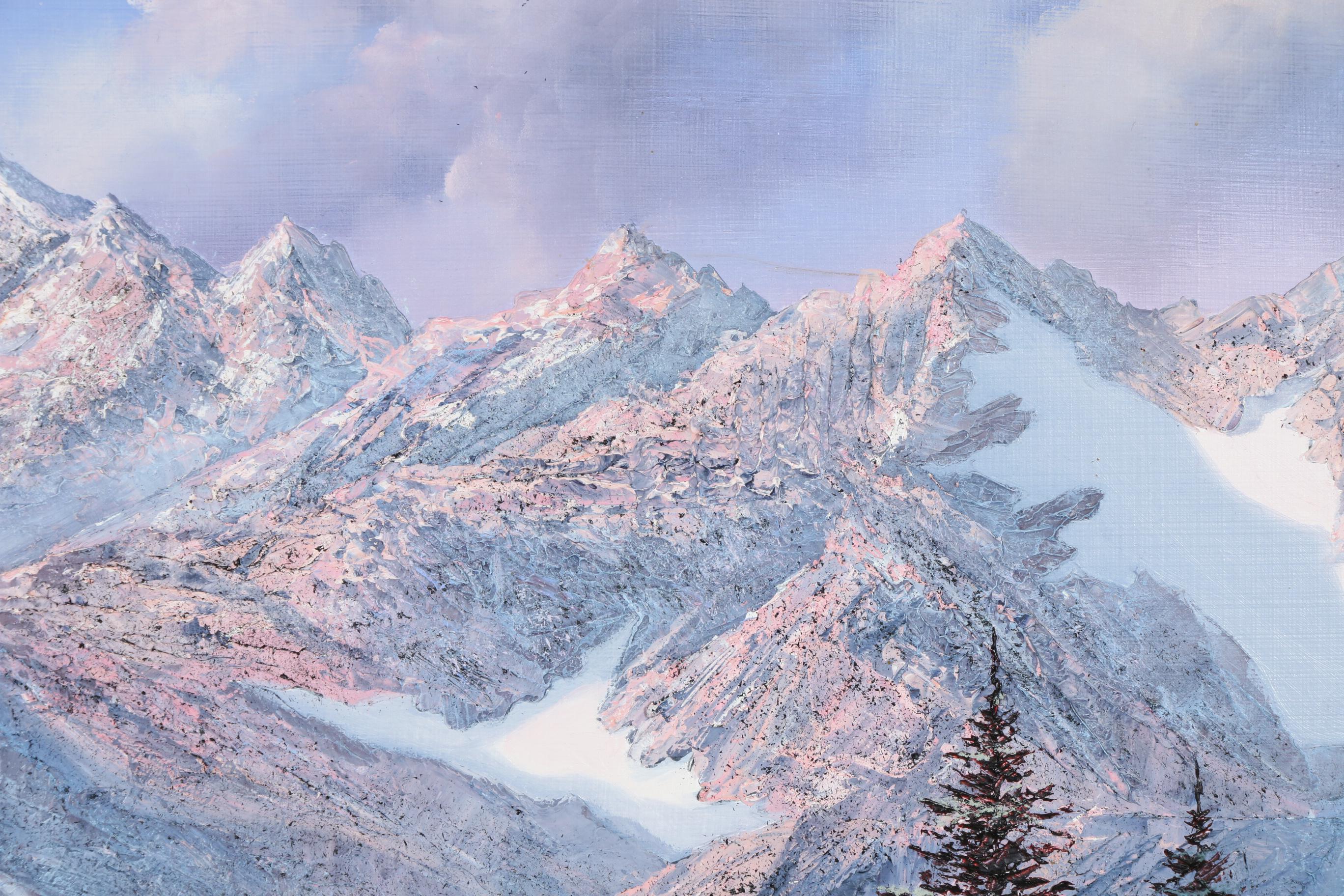 Sharon J. Achtyes Mountain Lake Landscape with Deer Oil Painting