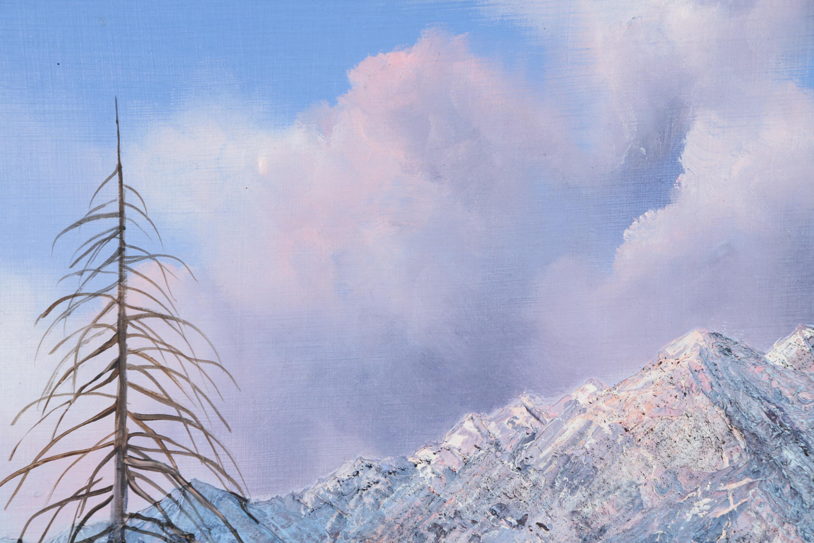 Sharon J. Achtyes Mountain Lake Landscape with Deer Oil Painting