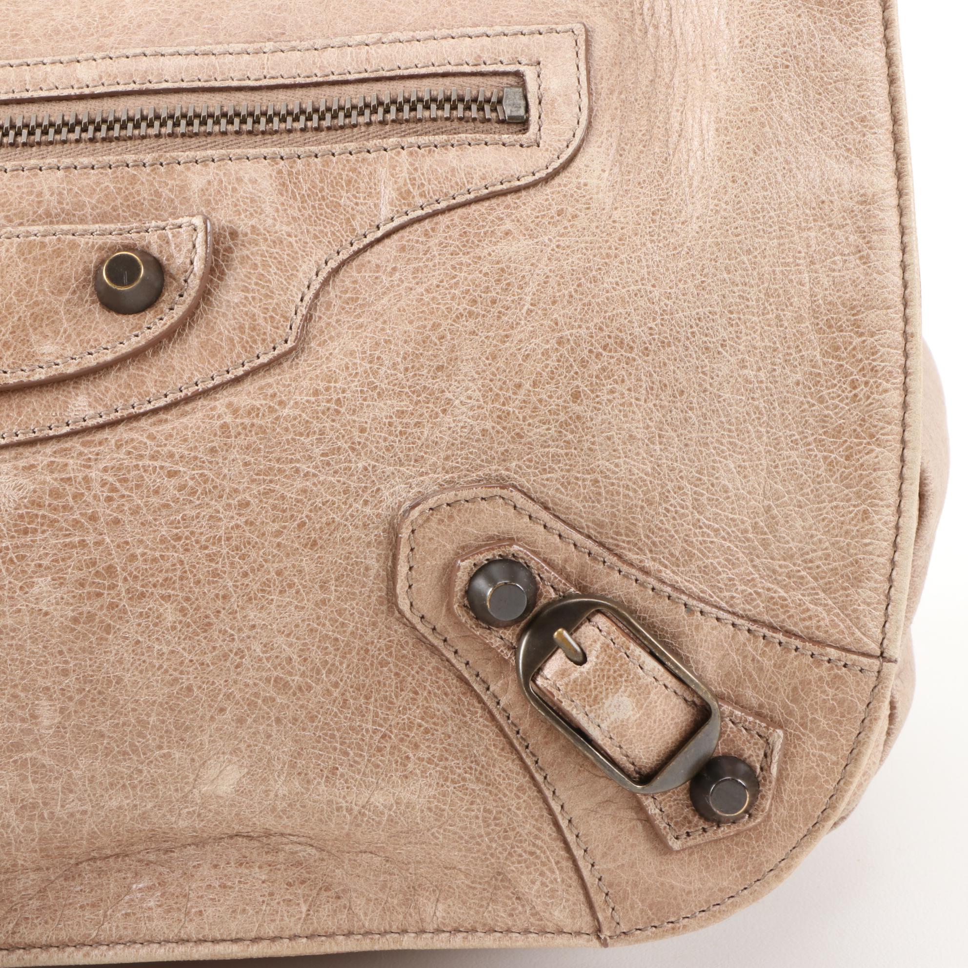 Balenciaga Motocross Neo Folk Beige Leather Messenger Style Crossbody Bag