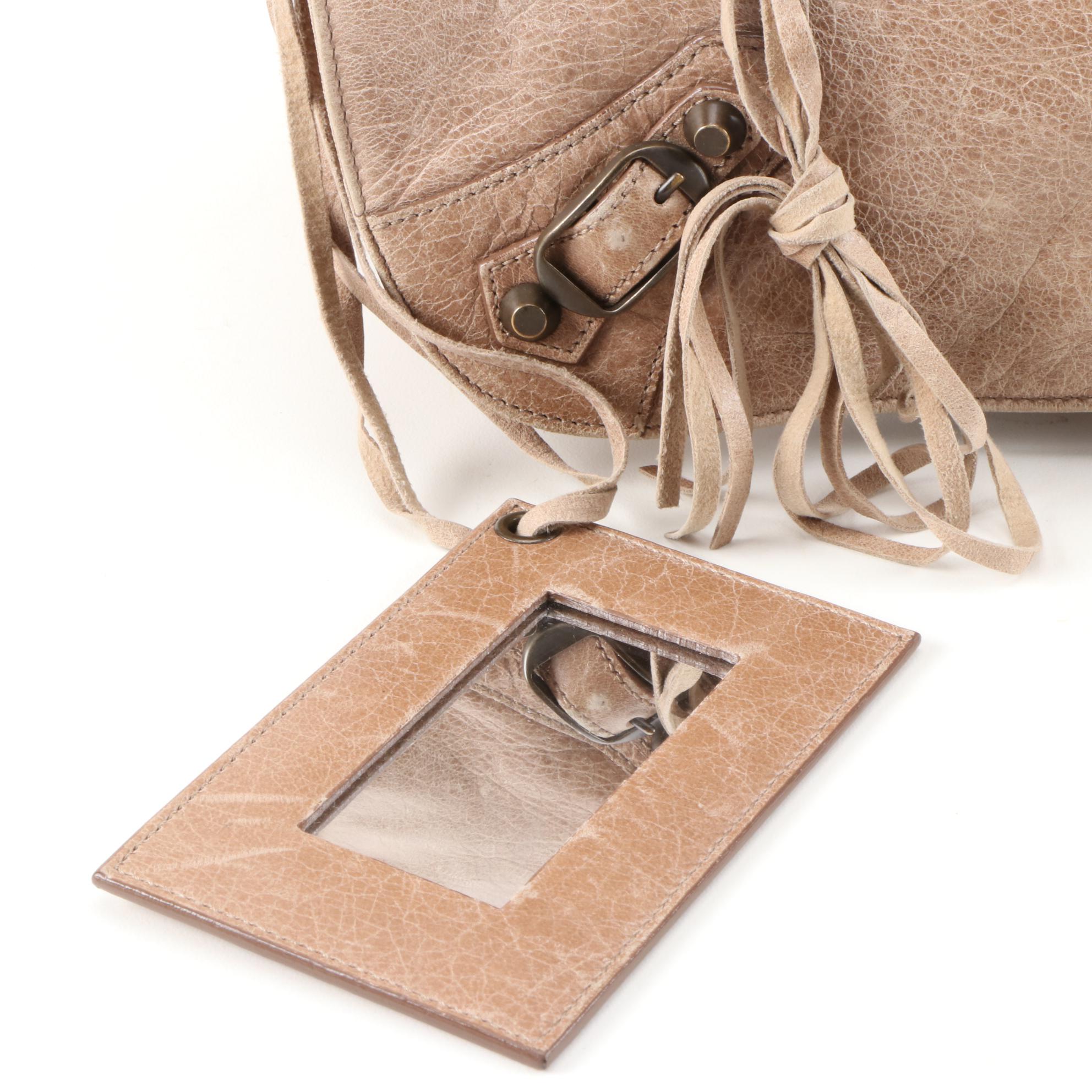 Balenciaga Motocross Neo Folk Beige Leather Messenger Style Crossbody Bag