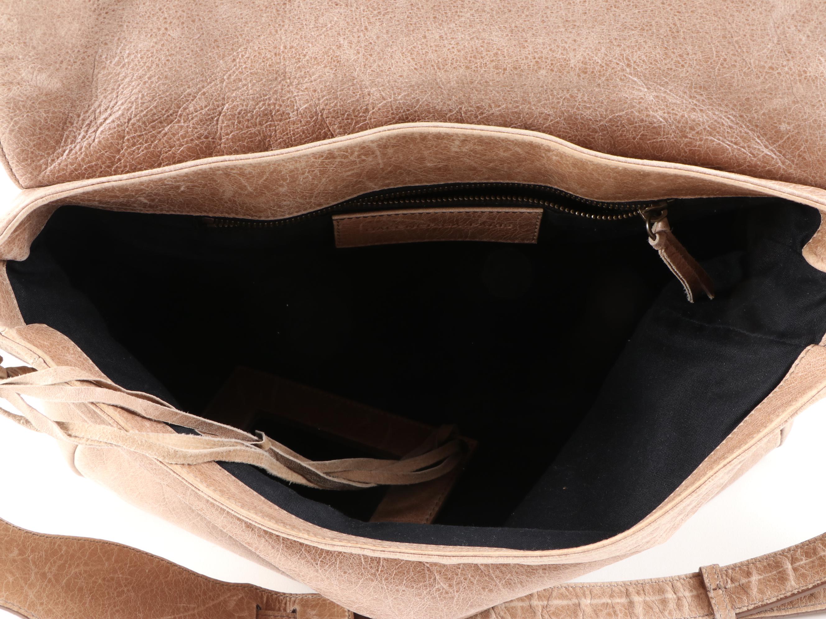 Balenciaga Motocross Neo Folk Beige Leather Messenger Style Crossbody Bag