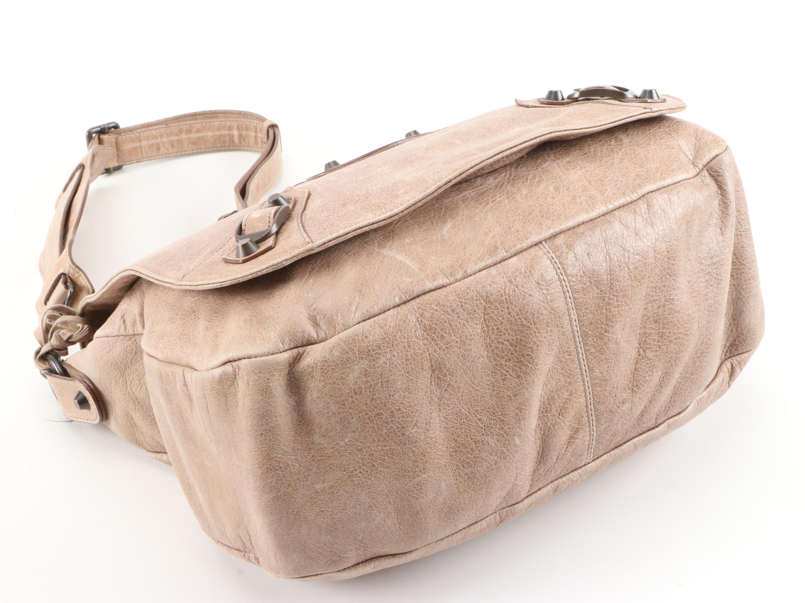 Balenciaga Motocross Neo Folk Beige Leather Messenger Style Crossbody Bag