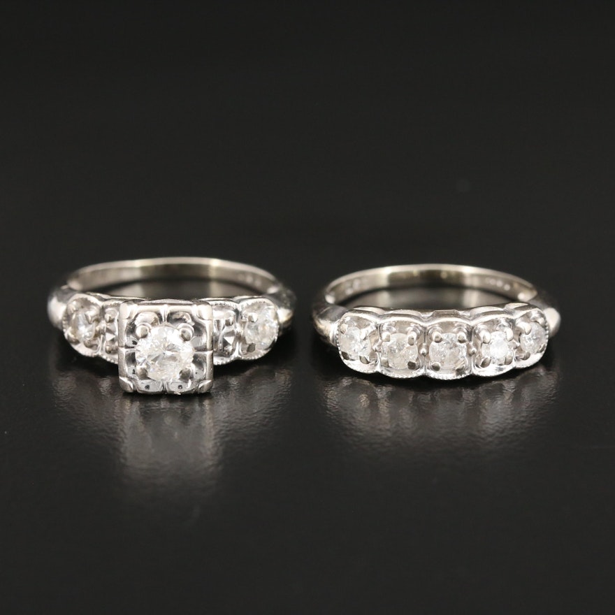 14K White Gold Diamond and Cubic Zirconia Ring and Band Set