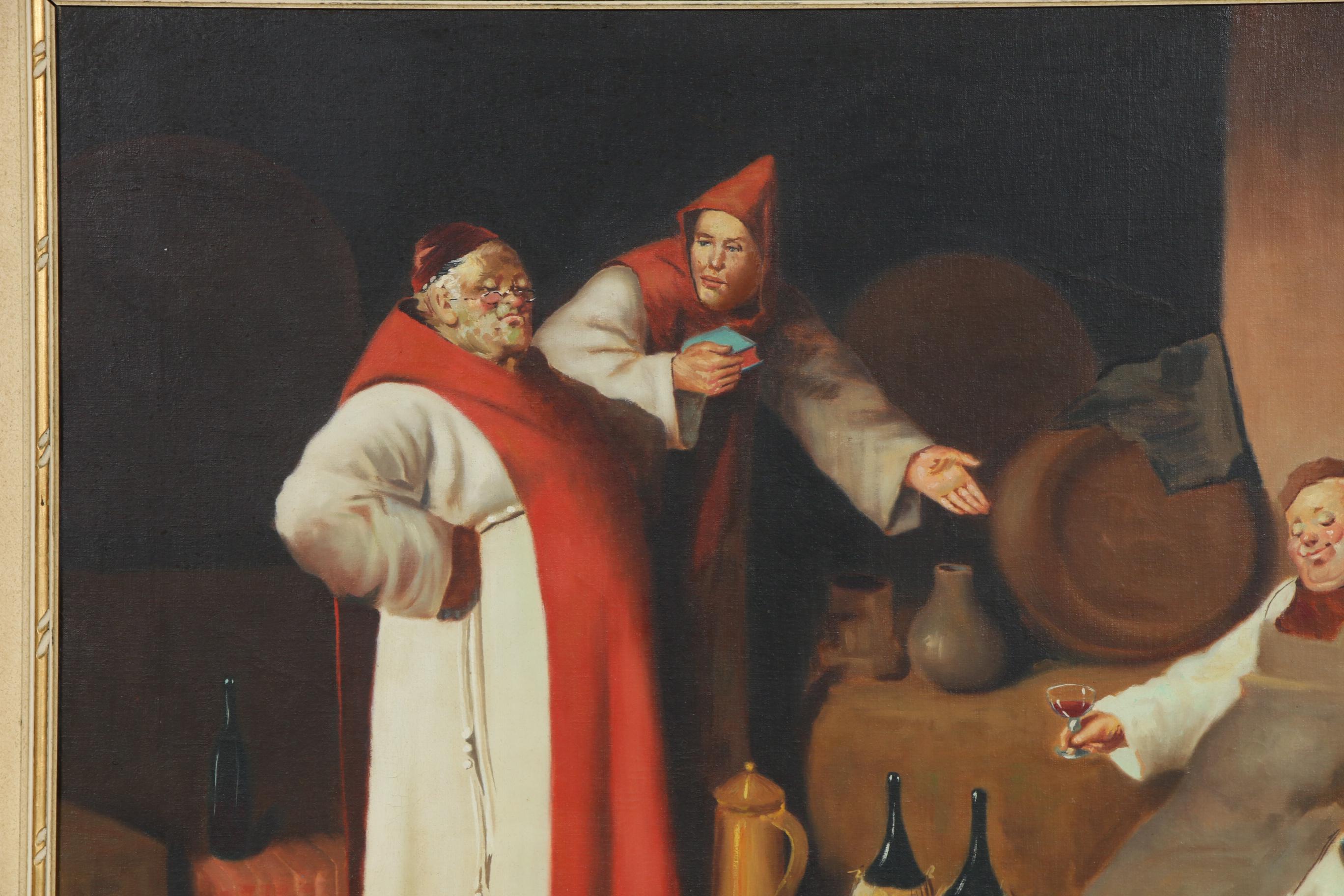 M. Giordano Monastery Wine Cellar Oil Painting, Mid to Late 20th Century