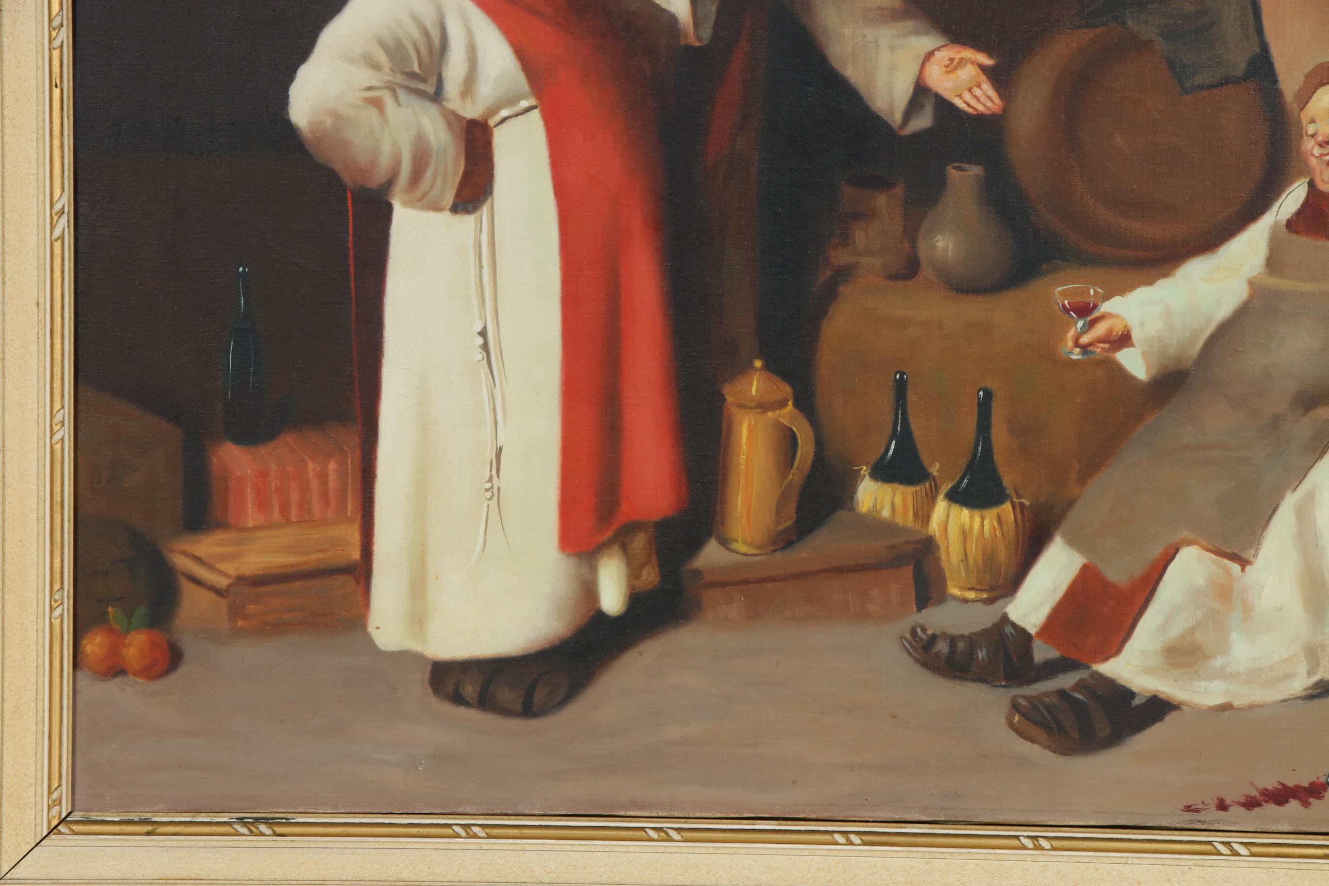 M. Giordano Monastery Wine Cellar Oil Painting, Mid to Late 20th Century