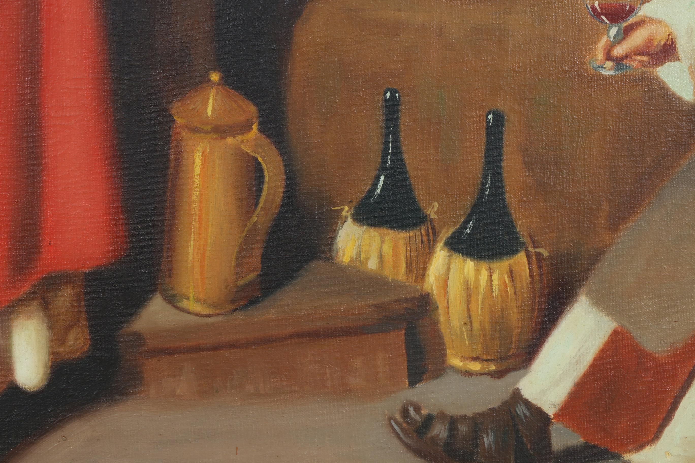 M. Giordano Monastery Wine Cellar Oil Painting, Mid to Late 20th Century