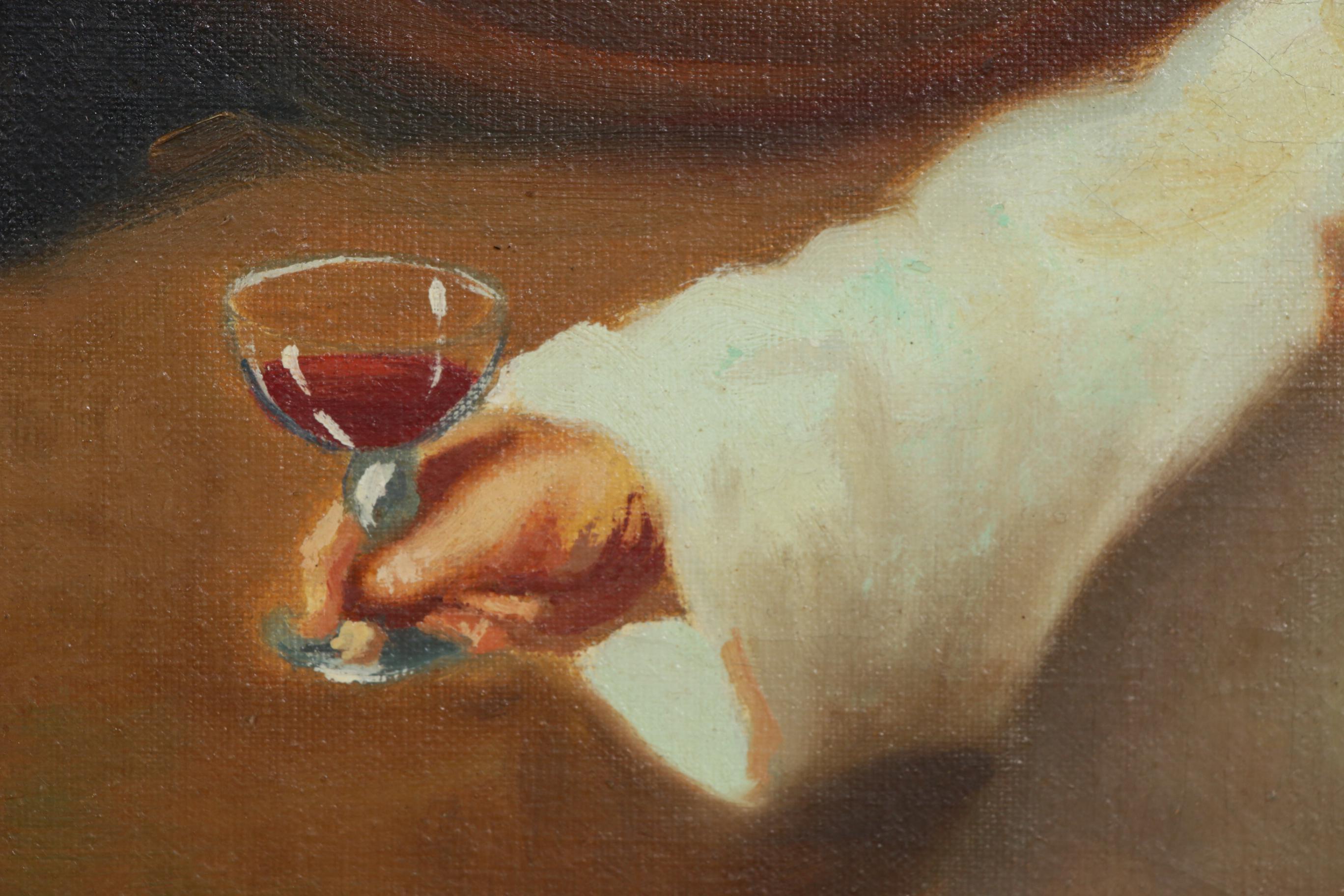 M. Giordano Monastery Wine Cellar Oil Painting, Mid to Late 20th Century