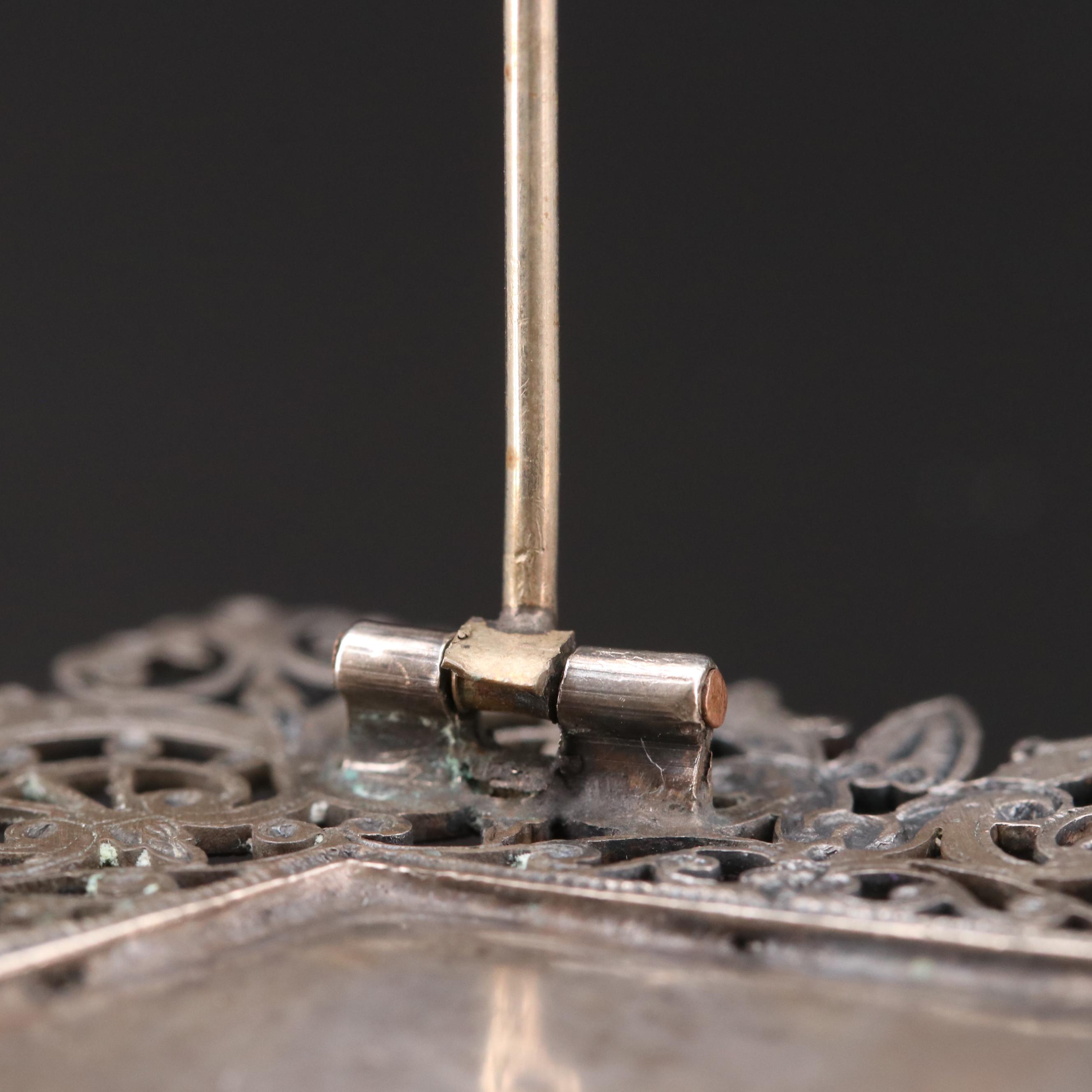 Sterling Silver Antique Islamic Filigree Brooch with Symbol of Allah