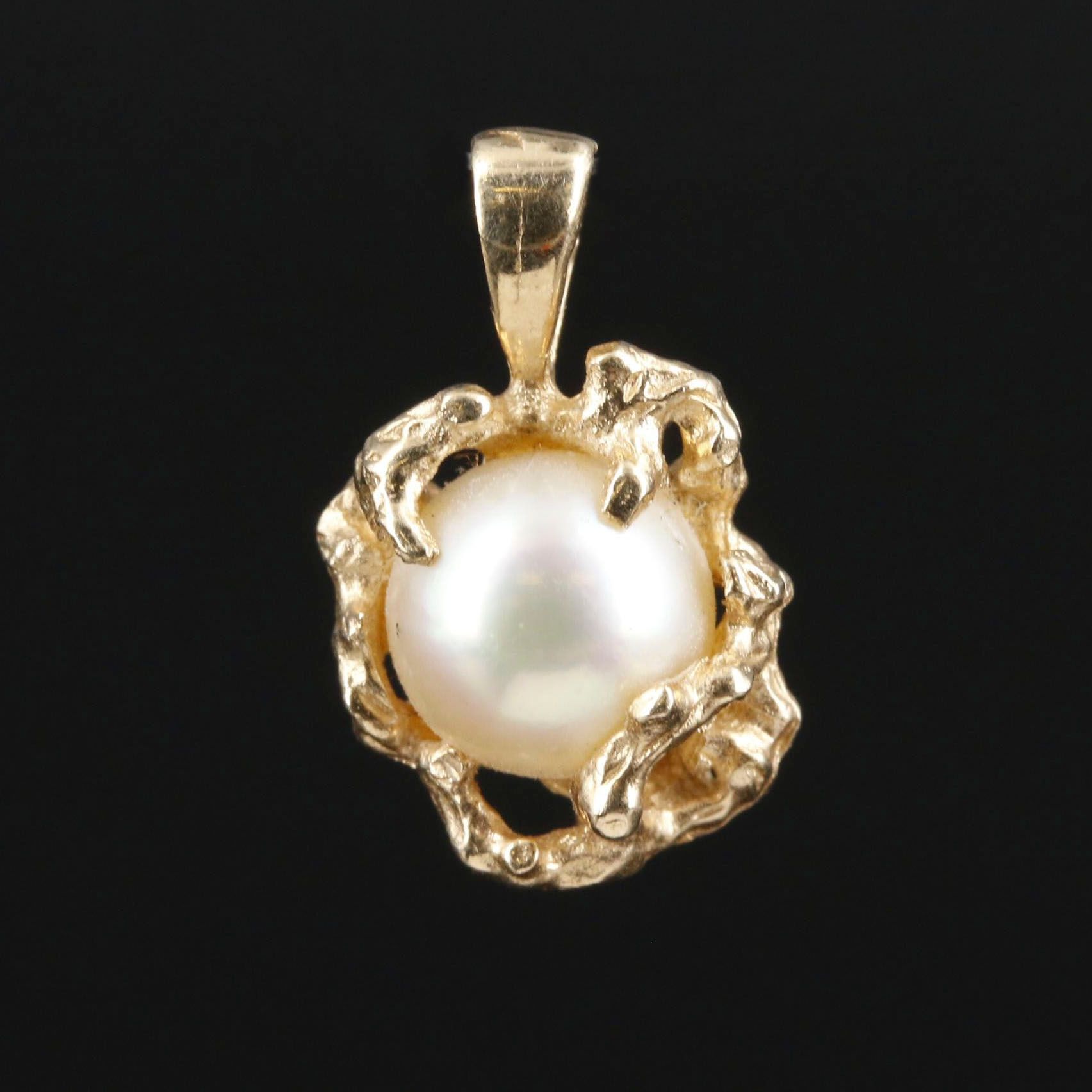 Brutalist Style 14K Gold Pearl Pendant