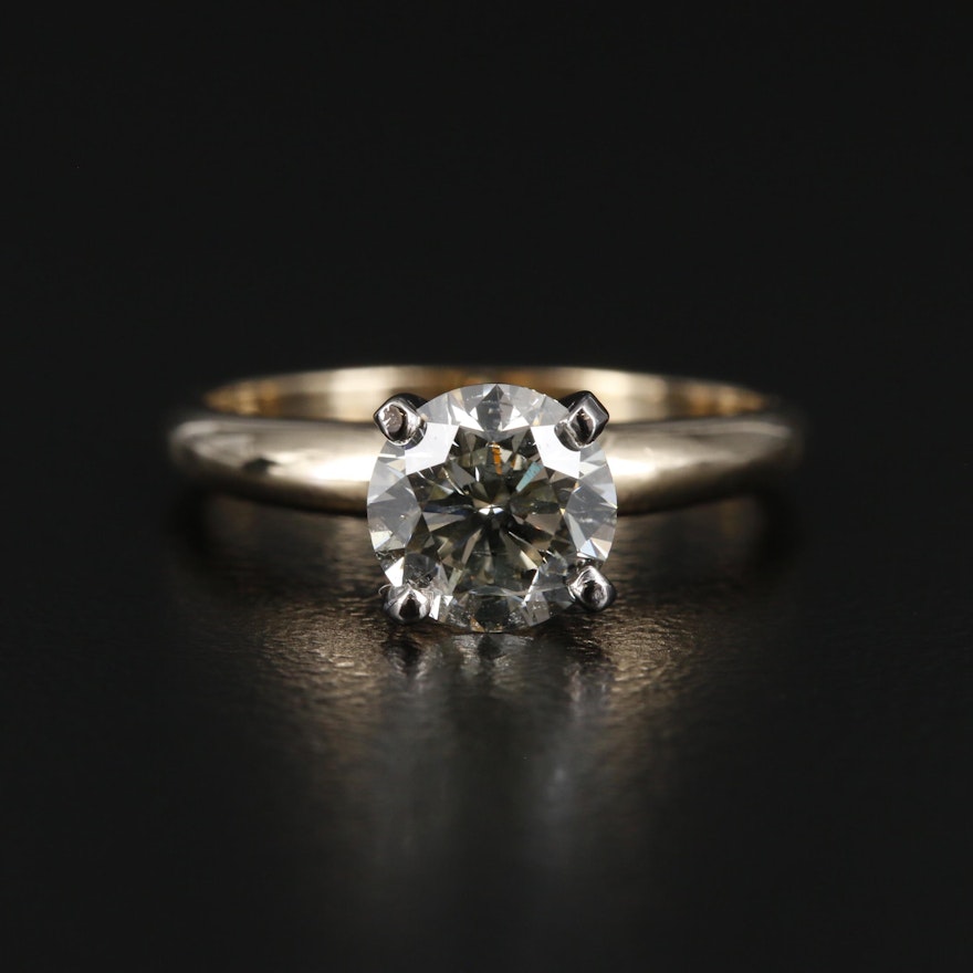 14K Yellow Gold 0.98 CT Diamond Solitaire Ring