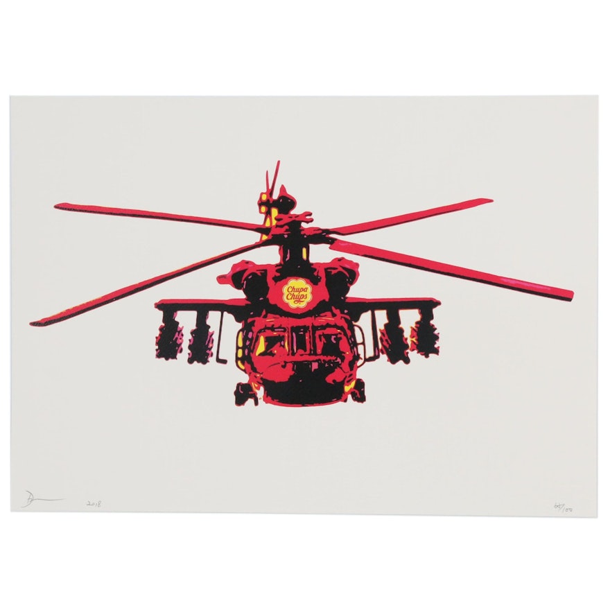 Death NYC Pop Art Offset Lithograph of Helicopter with Chupa Chups Brand