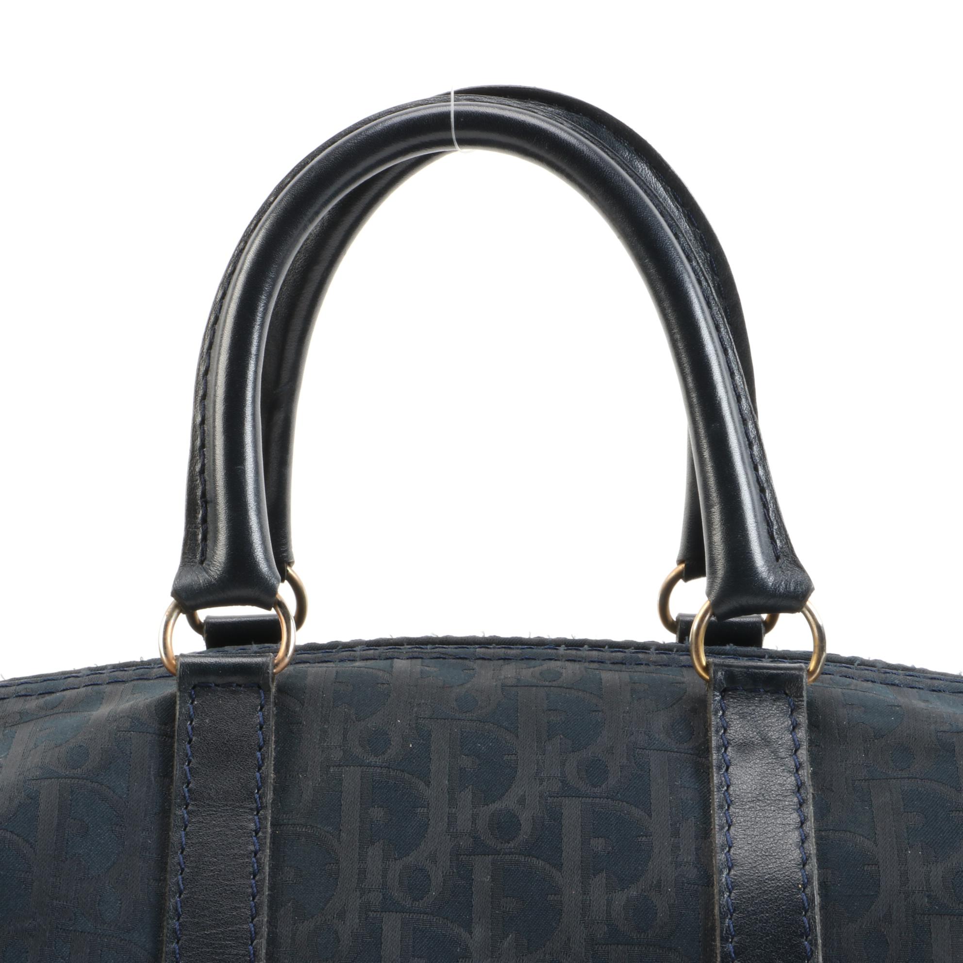 Christian Dior Boston Bag in Black Oblique Canvas and Leather, Vintage