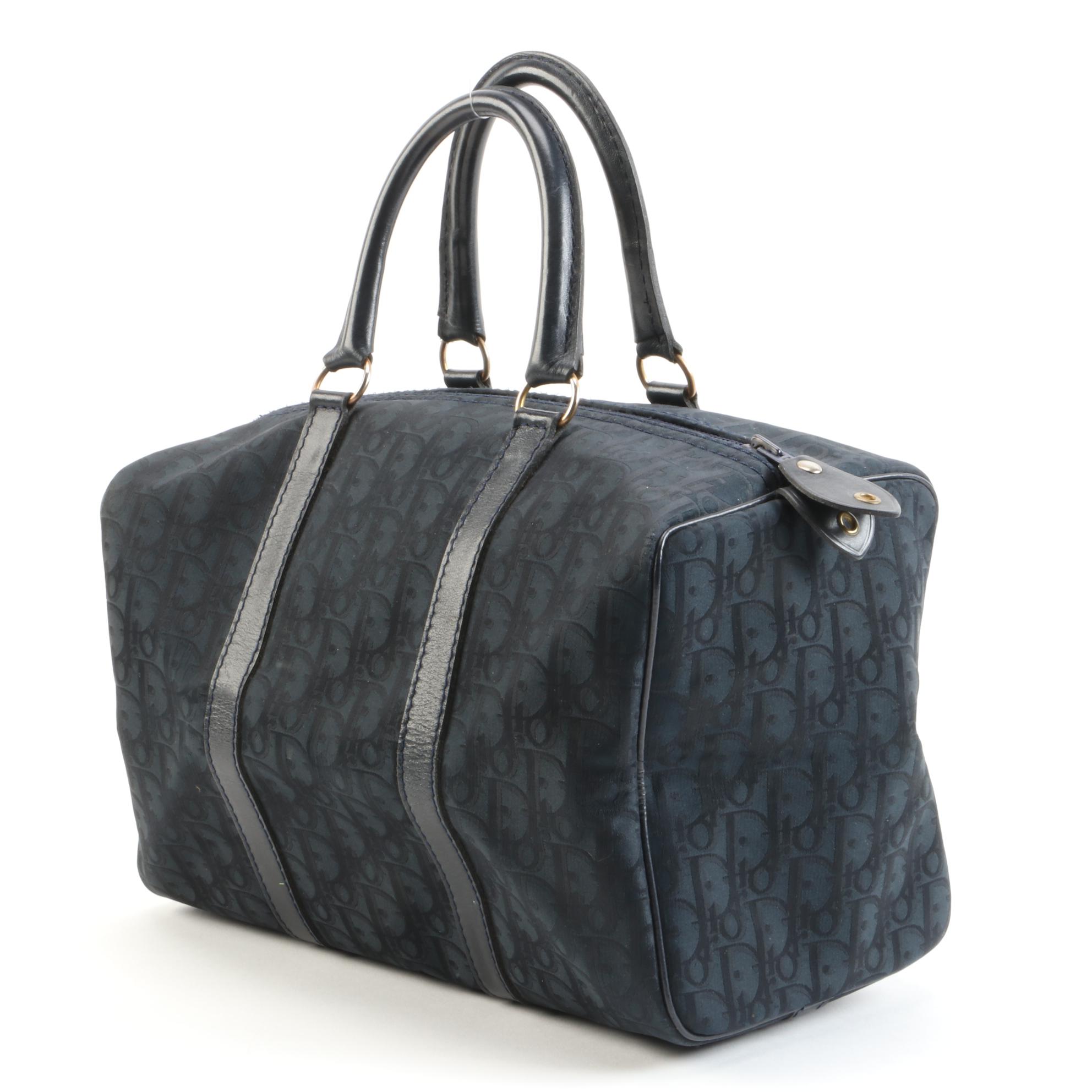 Christian Dior Boston Bag in Black Oblique Canvas and Leather, Vintage