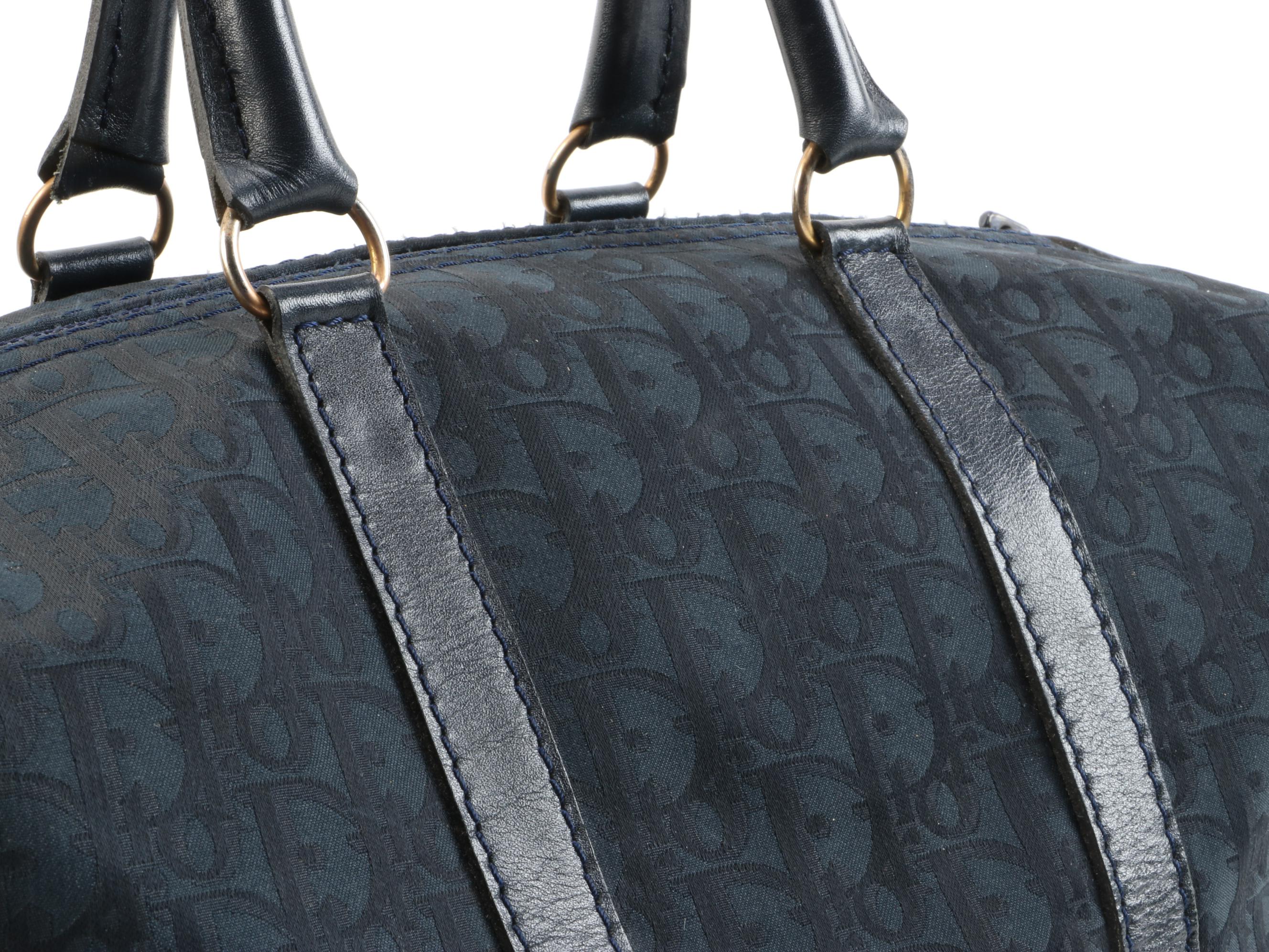 Christian Dior Boston Bag in Black Oblique Canvas and Leather, Vintage