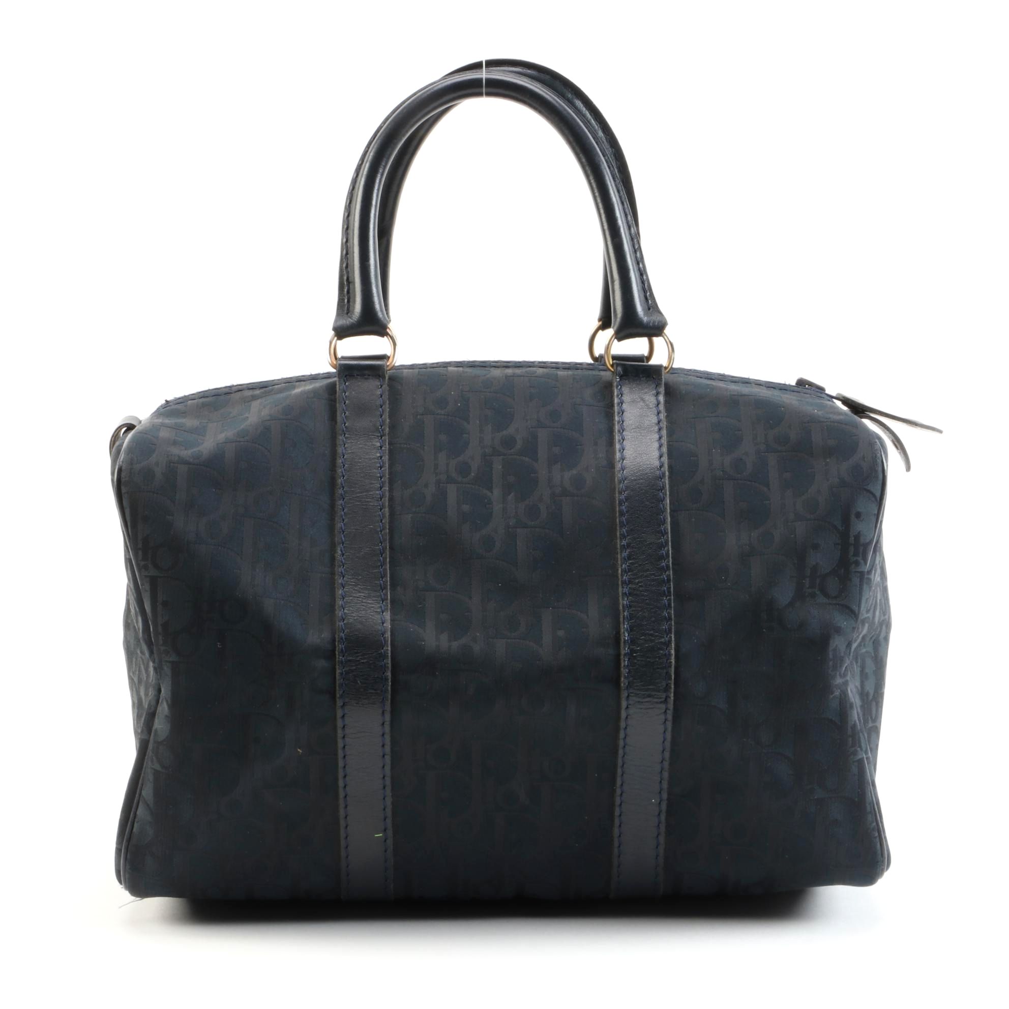 Christian Dior Boston Bag in Black Oblique Canvas and Leather, Vintage