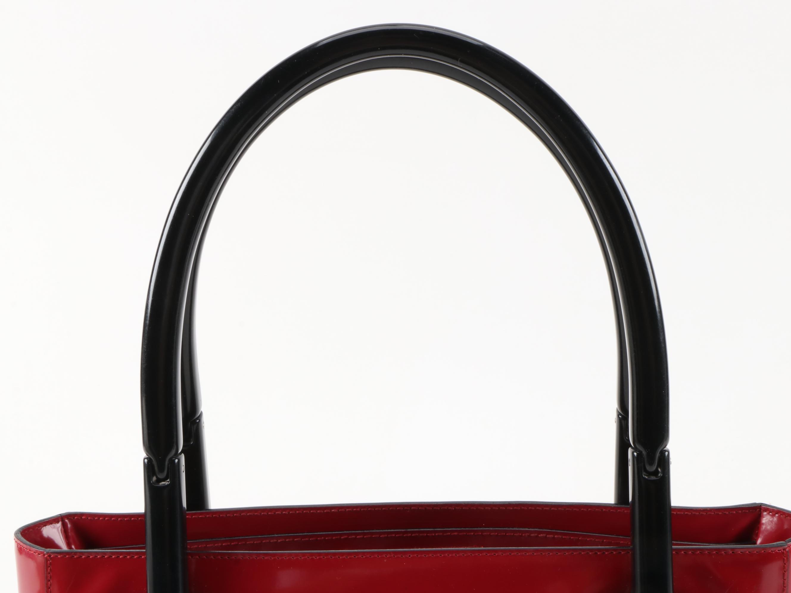 Prada Red Patent Leather Shoulder Bag with Black Hinged Handles