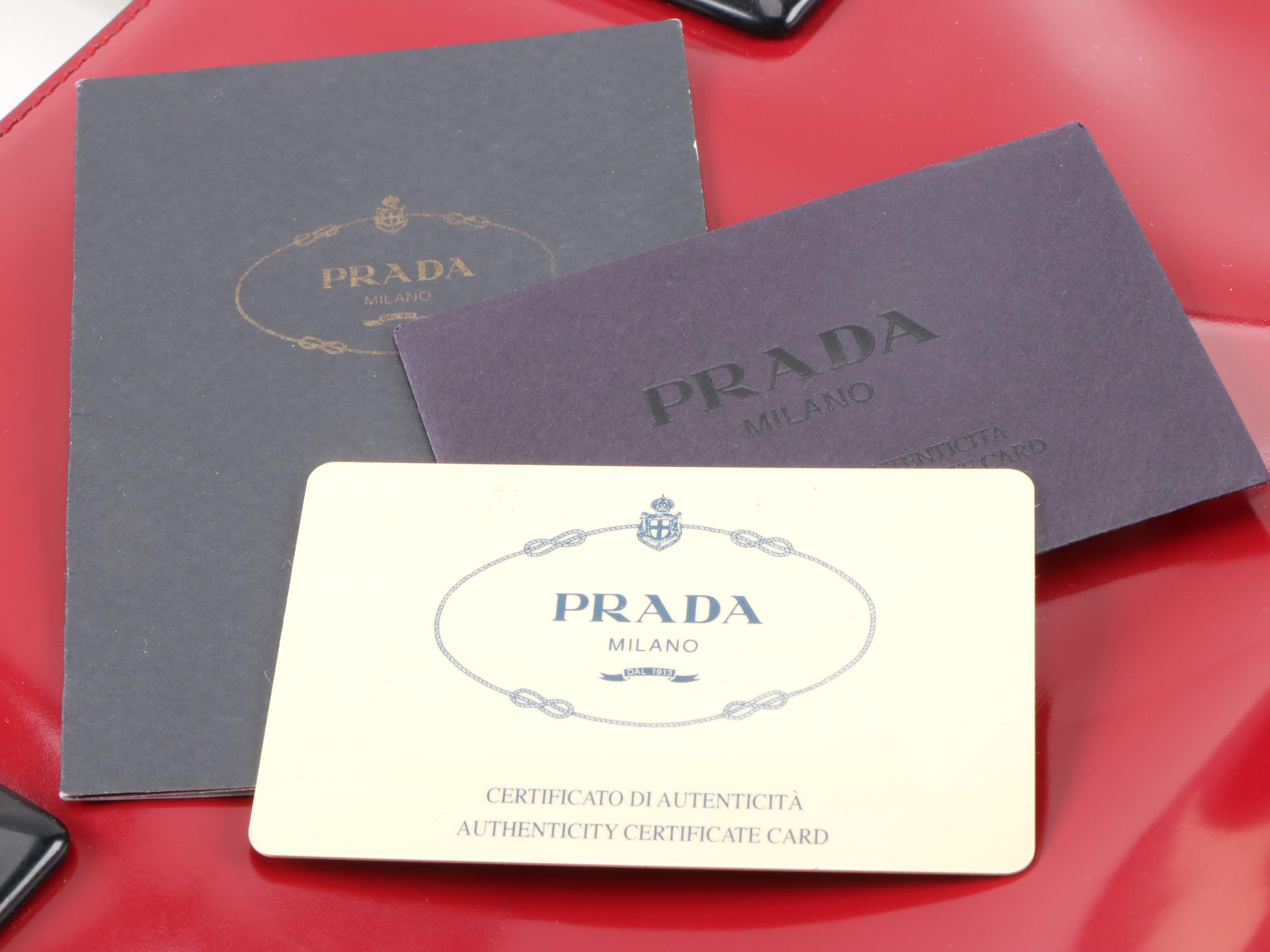 Prada Red Patent Leather Shoulder Bag with Black Hinged Handles