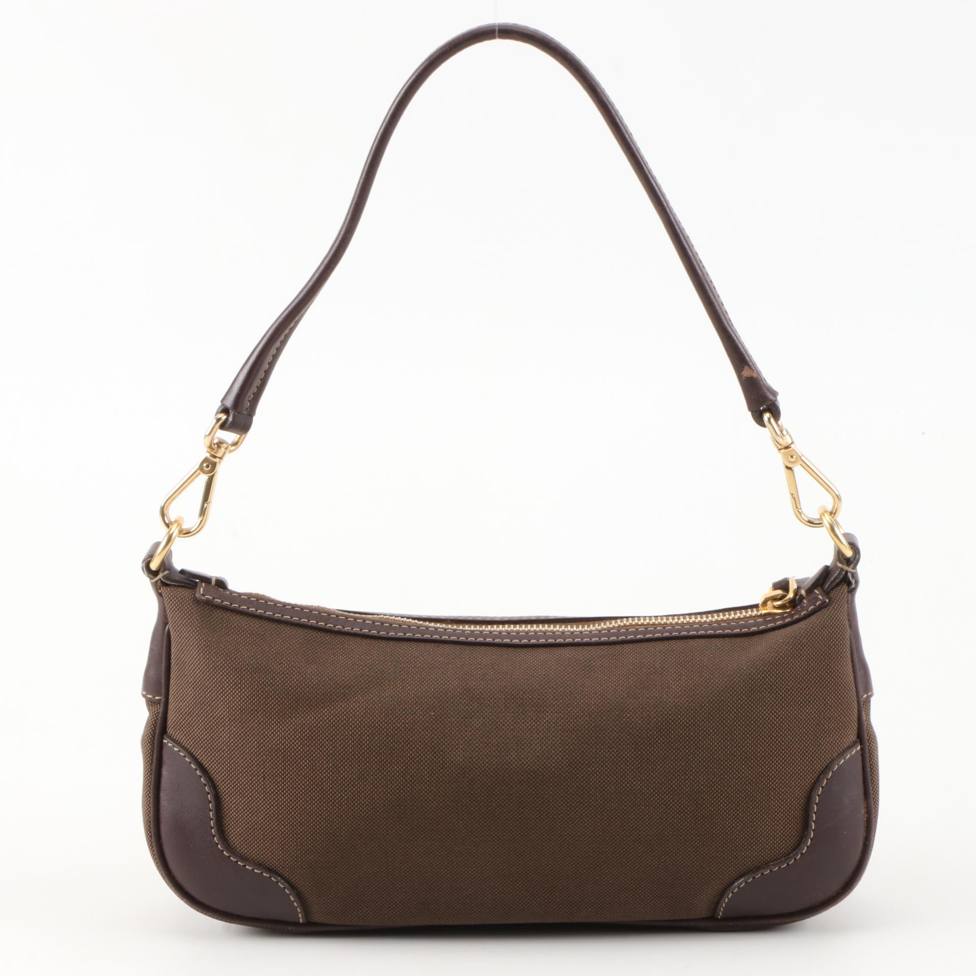 Prada Pochette Handbag in Brown Canapa Canvas and Leather