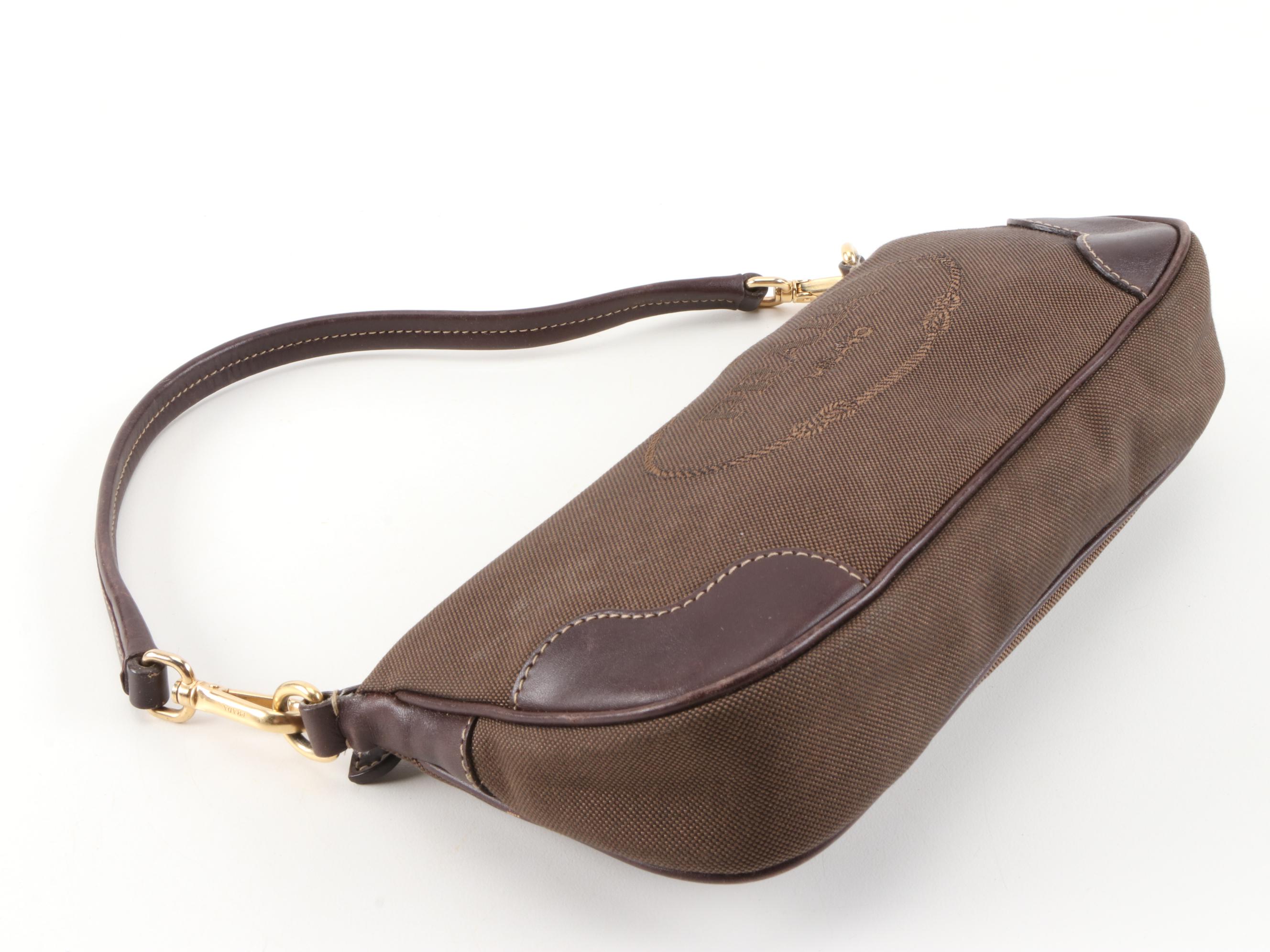 Prada Pochette Handbag in Brown Canapa Canvas and Leather