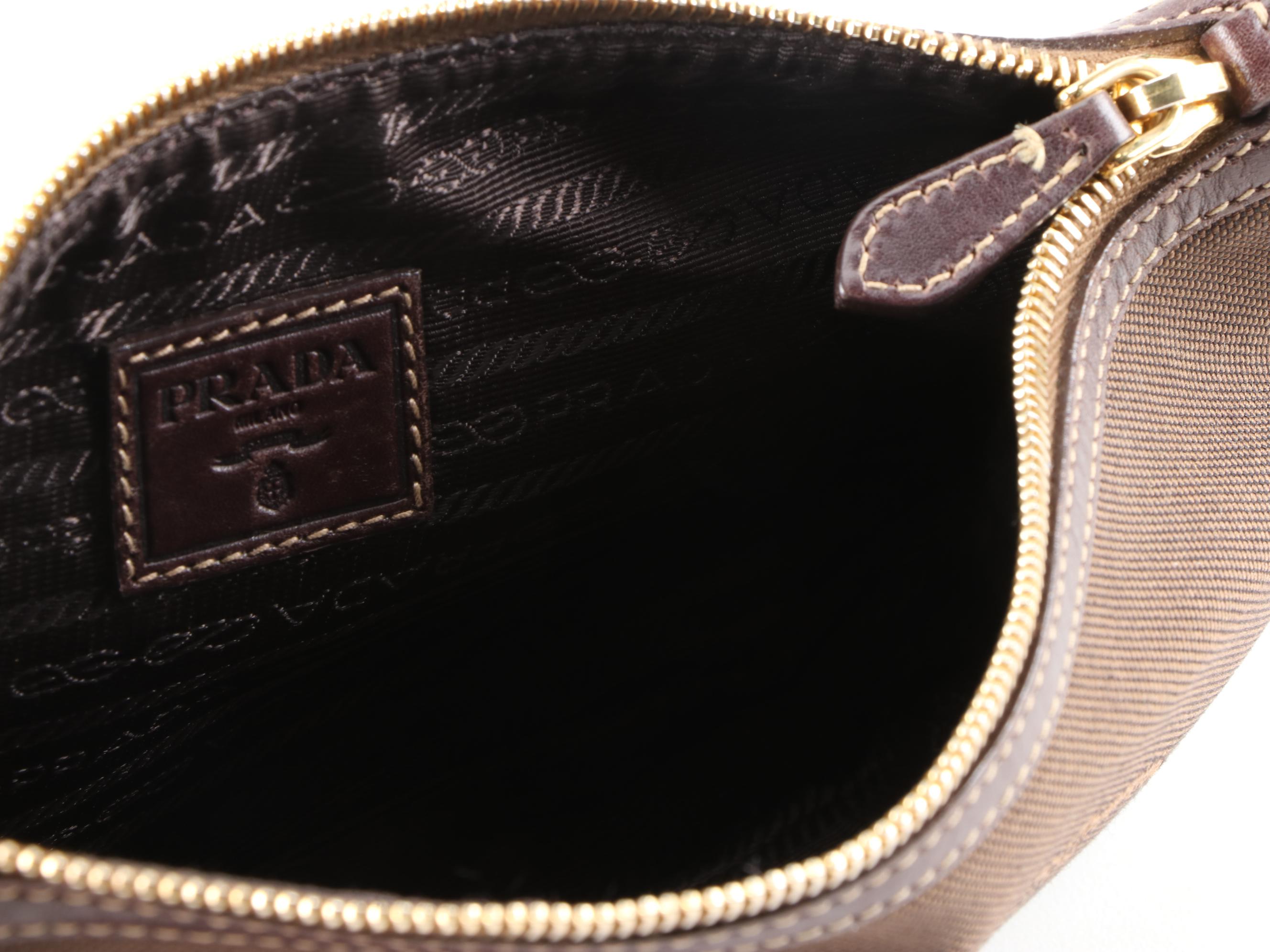 Prada Pochette Handbag in Brown Canapa Canvas and Leather