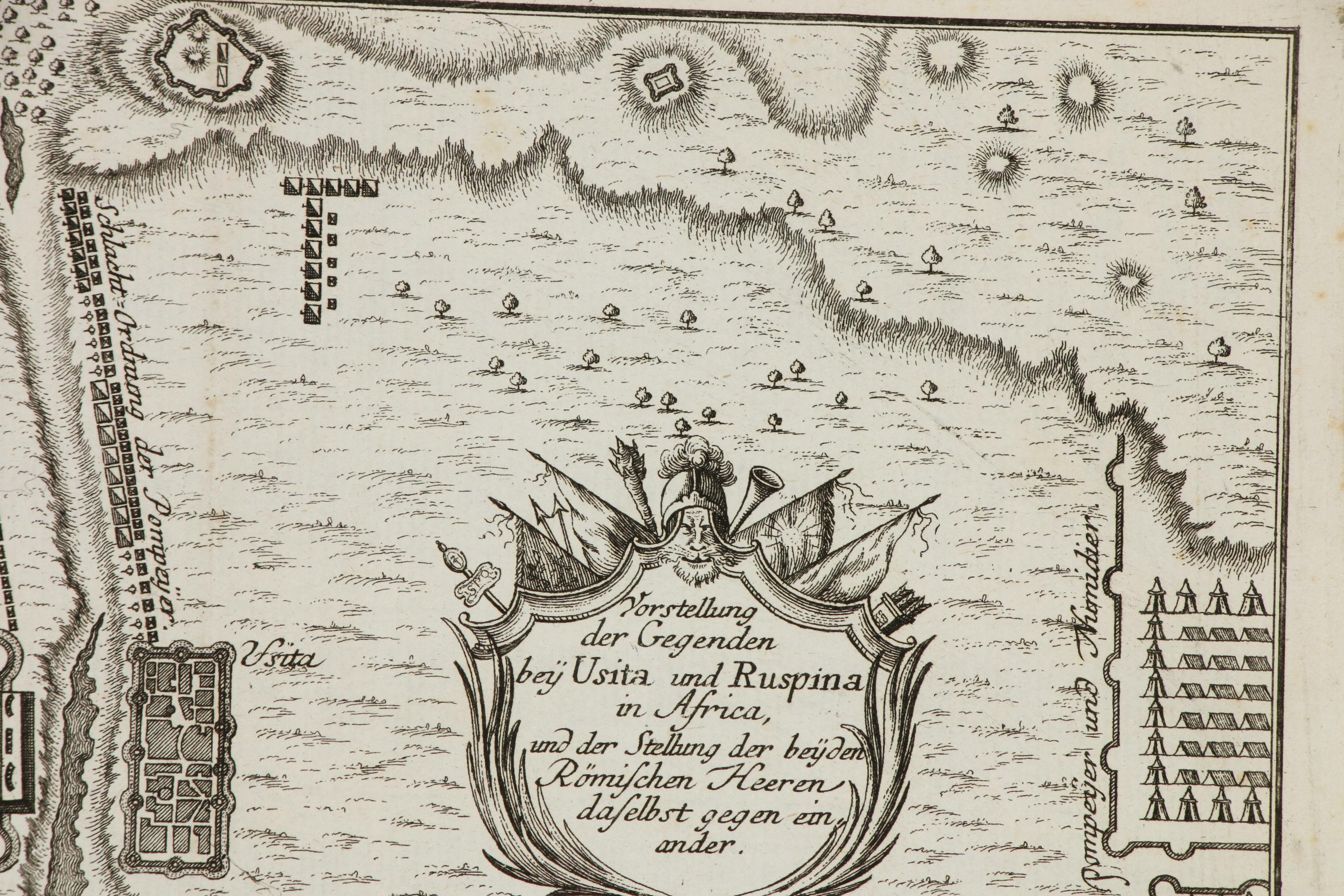 Engraved Map of Battle of Ruspina, circa 1760