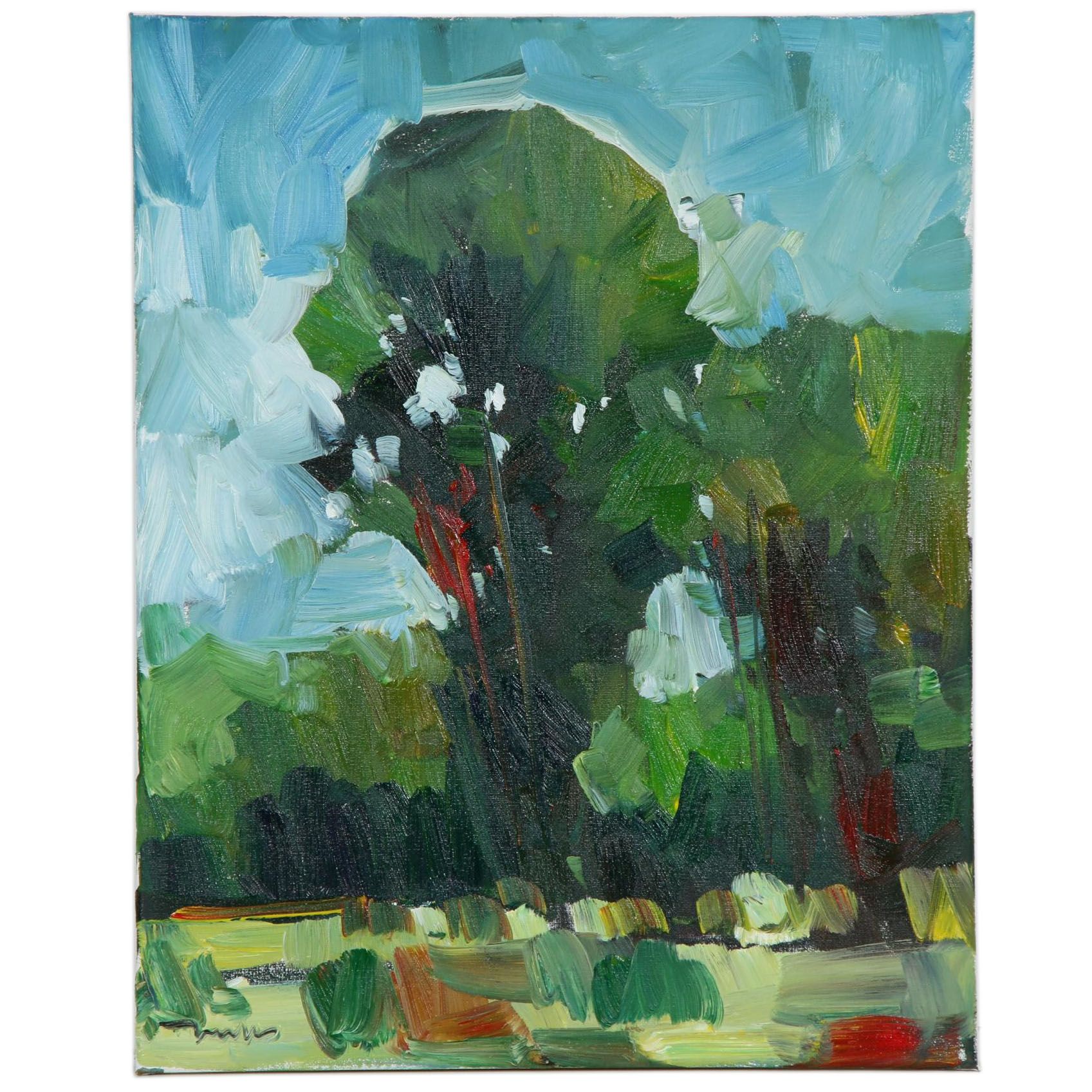 Jose Trujillo Landscape Oil Painting "Large Shady Tree"