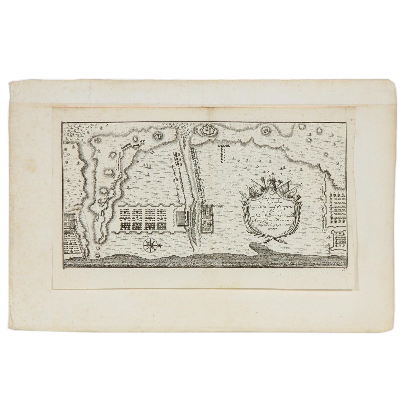 Engraved Map of Battle of Ruspina, circa 1760