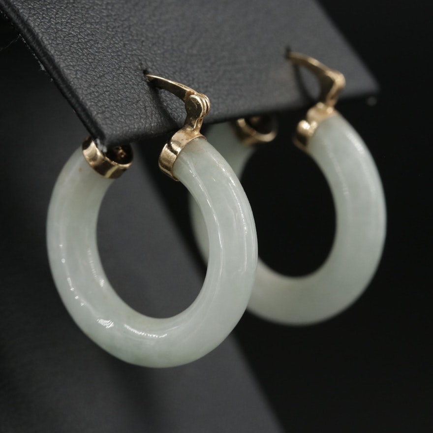 14K Gold Jadeite Hoop Earrings