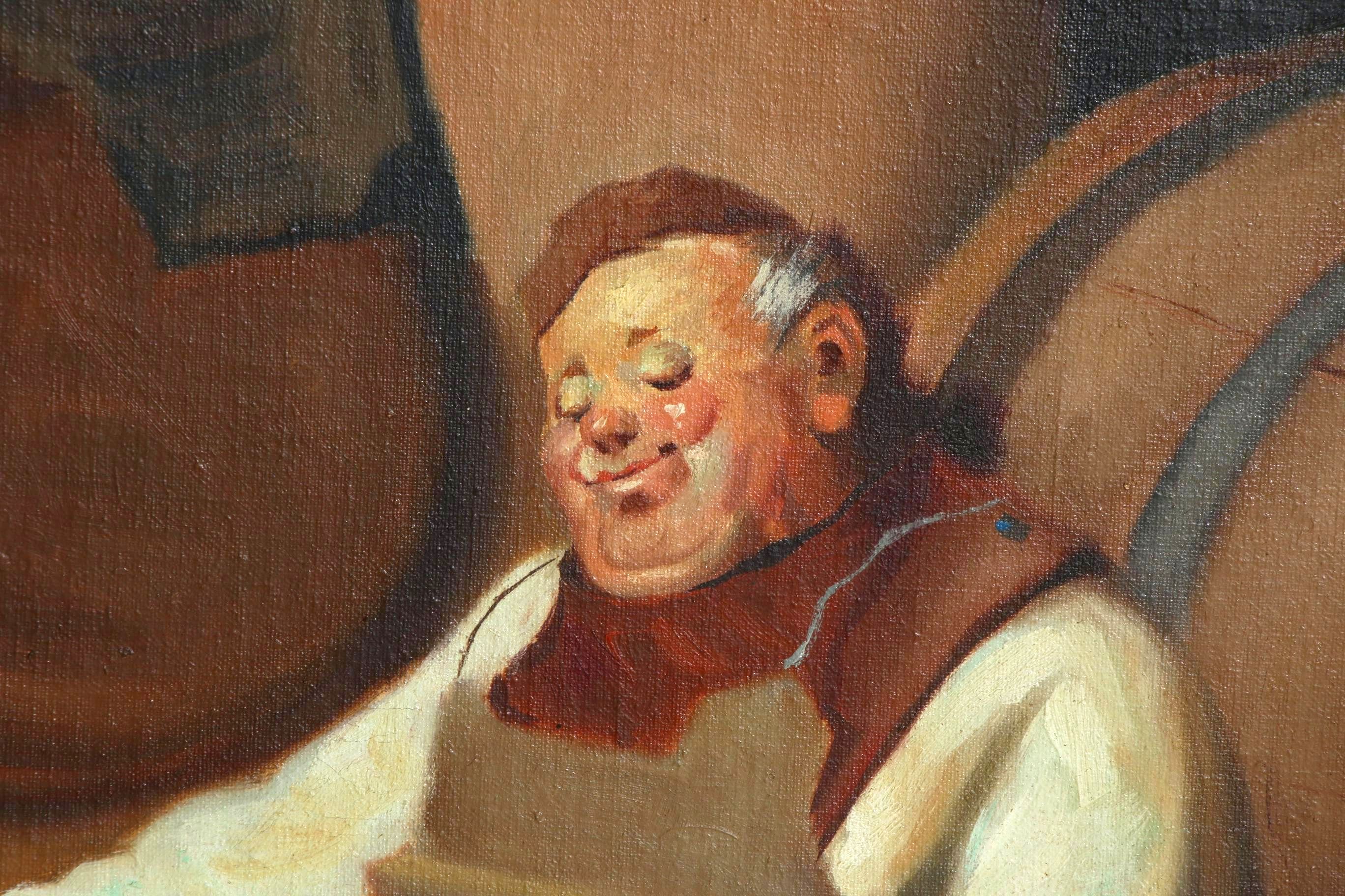 M. Giordano Monastery Wine Cellar Oil Painting, Mid to Late 20th Century