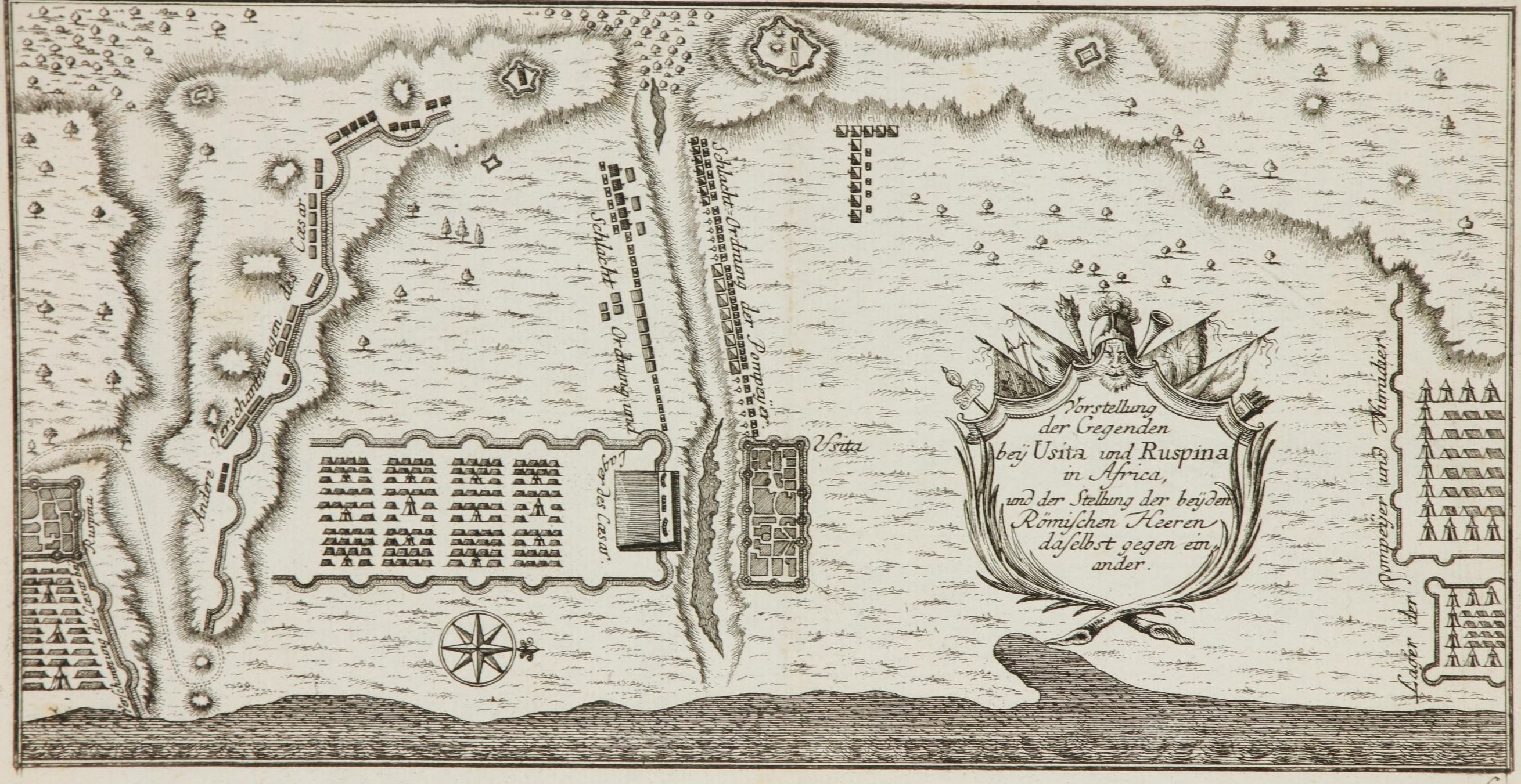 Engraved Map of Battle of Ruspina, circa 1760