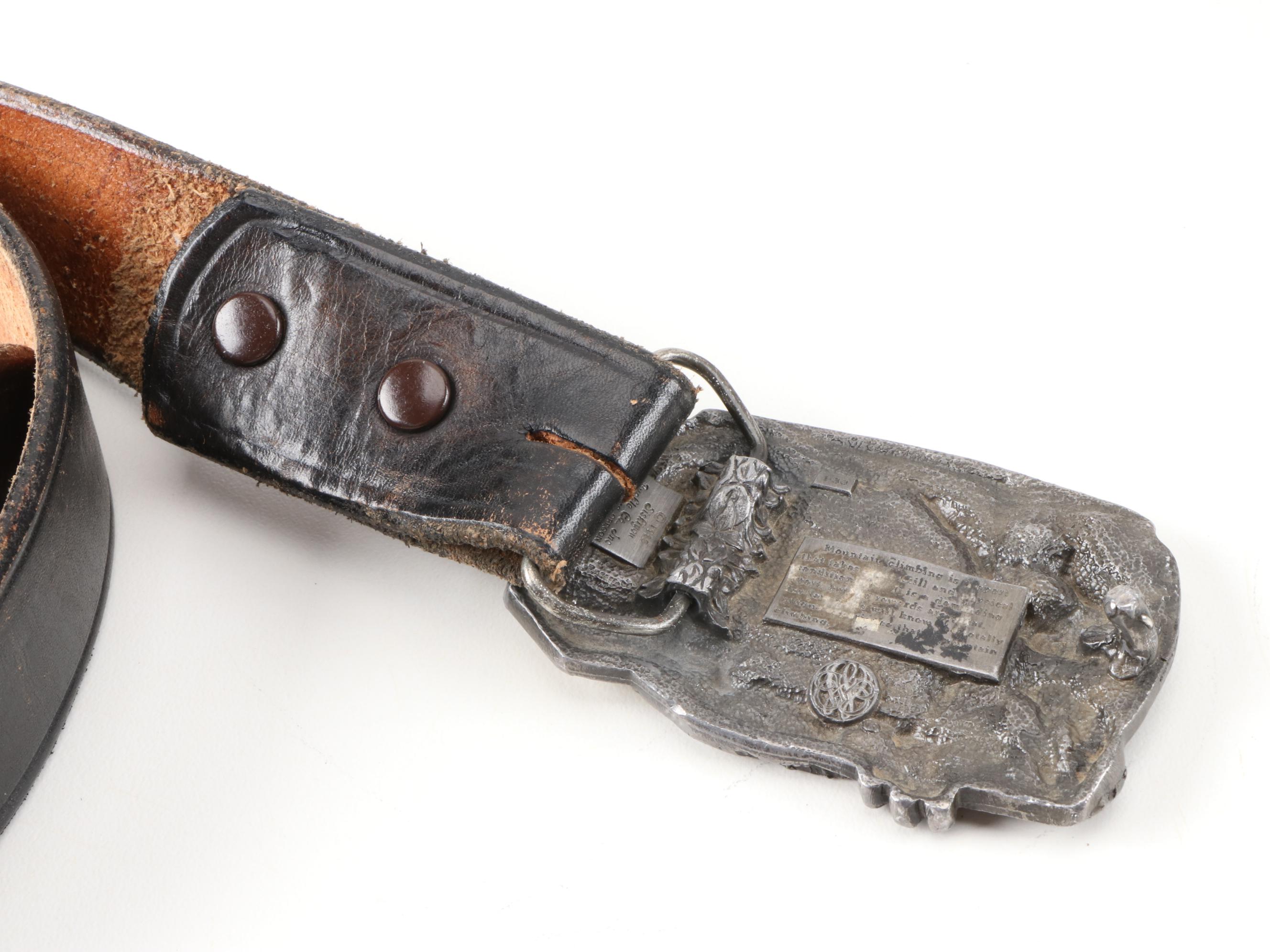 Siskiyou and Liberty Coin Tooled Black Leather Belt with Other Belts, Vintage