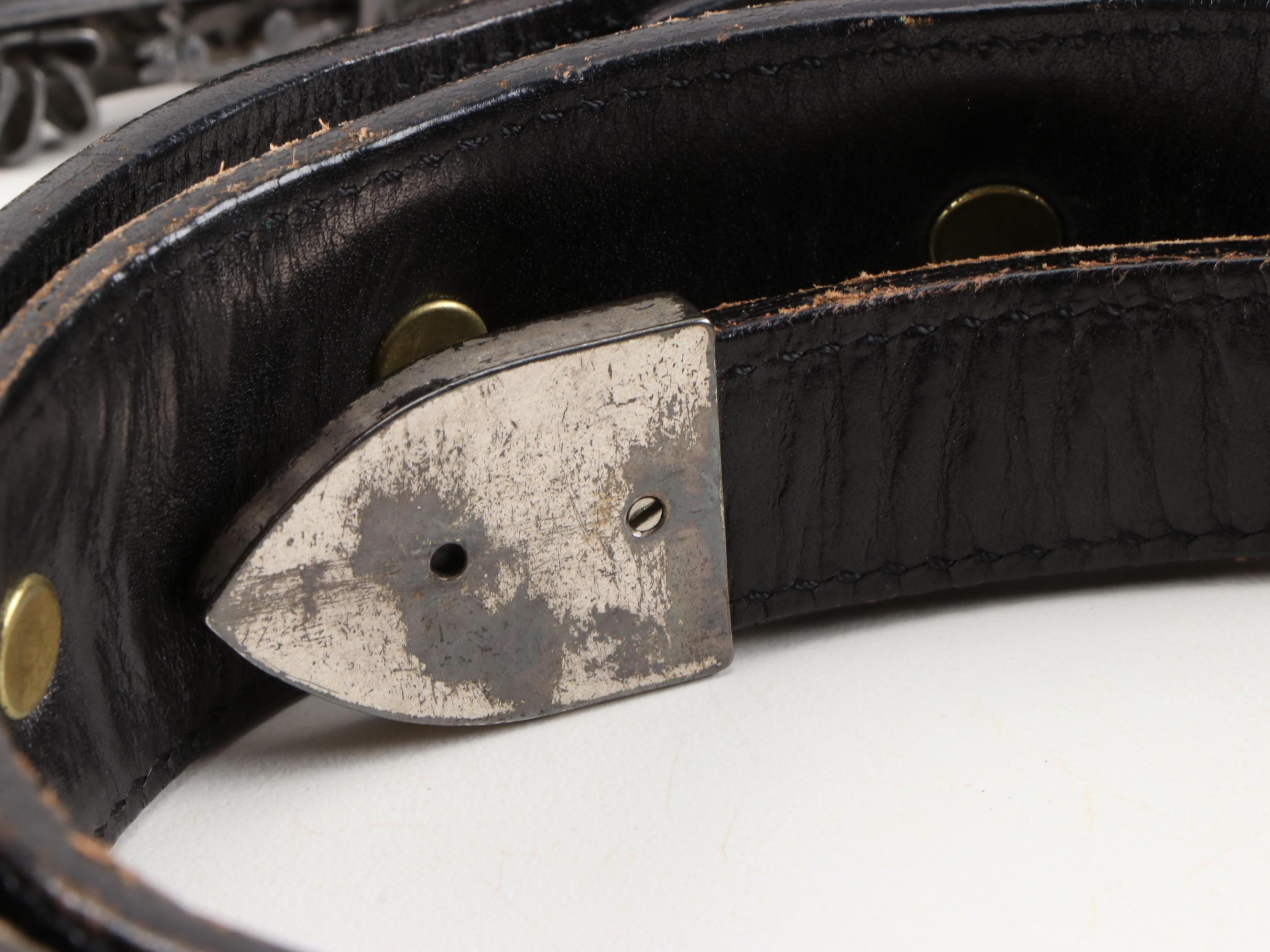 Siskiyou and Liberty Coin Tooled Black Leather Belt with Other Belts, Vintage