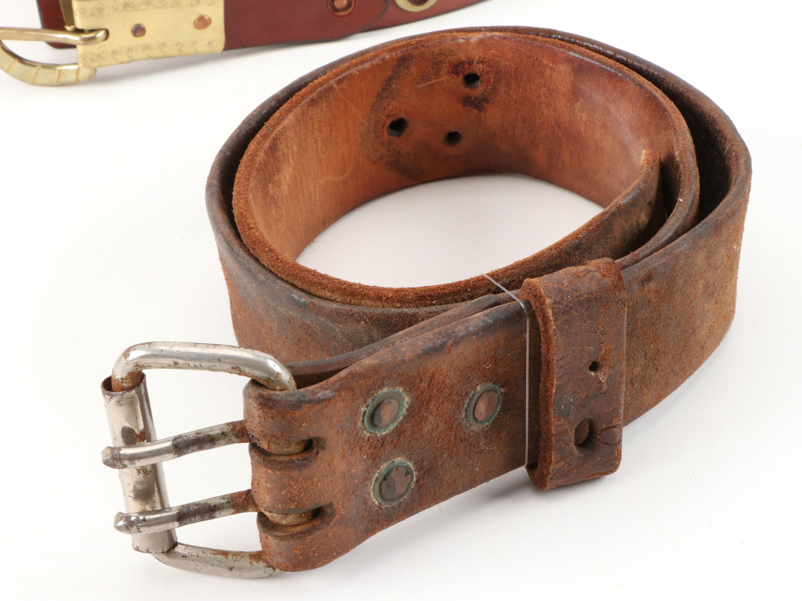 Siskiyou and Liberty Coin Tooled Black Leather Belt with Other Belts, Vintage