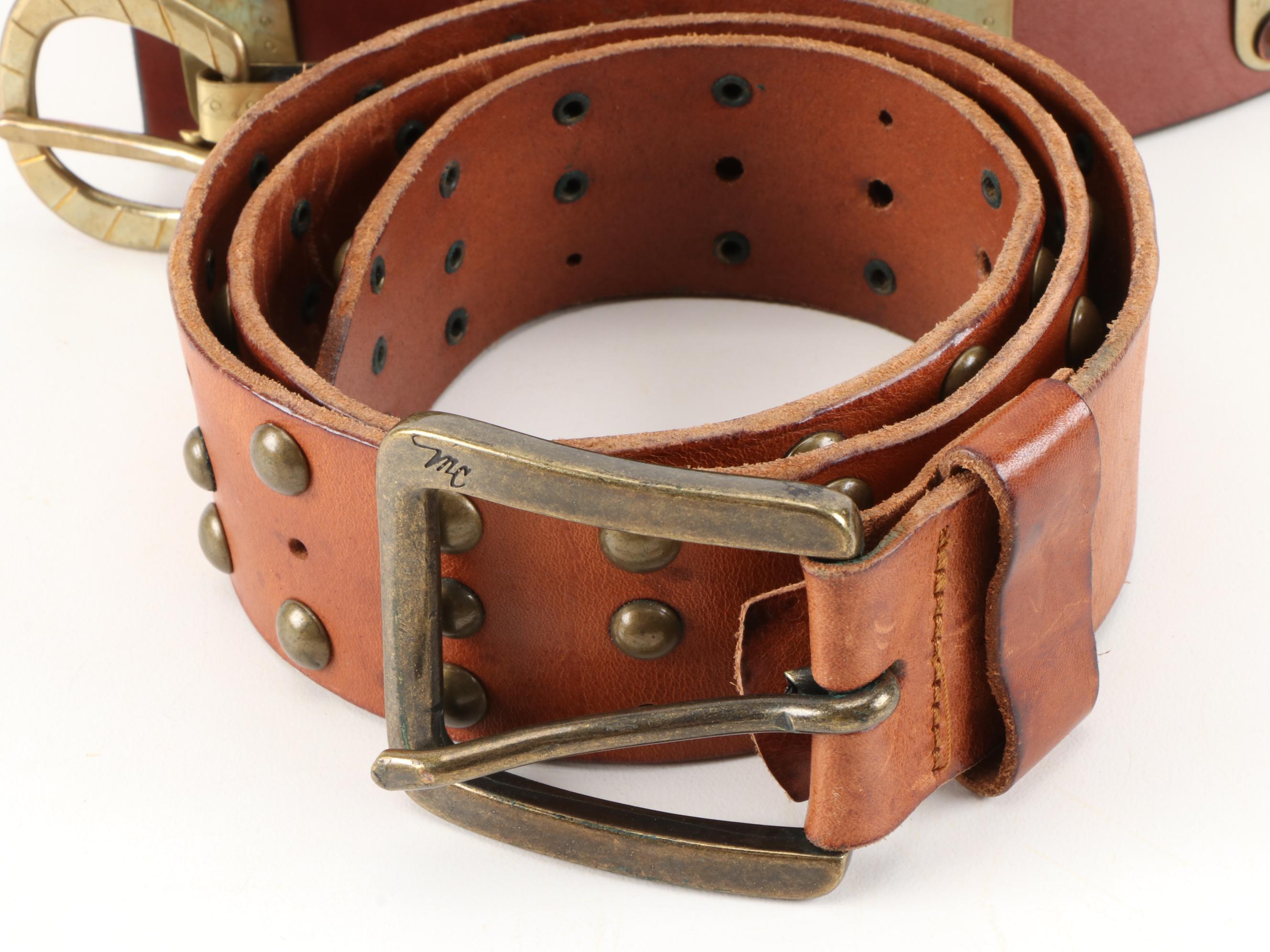 Siskiyou and Liberty Coin Tooled Black Leather Belt with Other Belts, Vintage