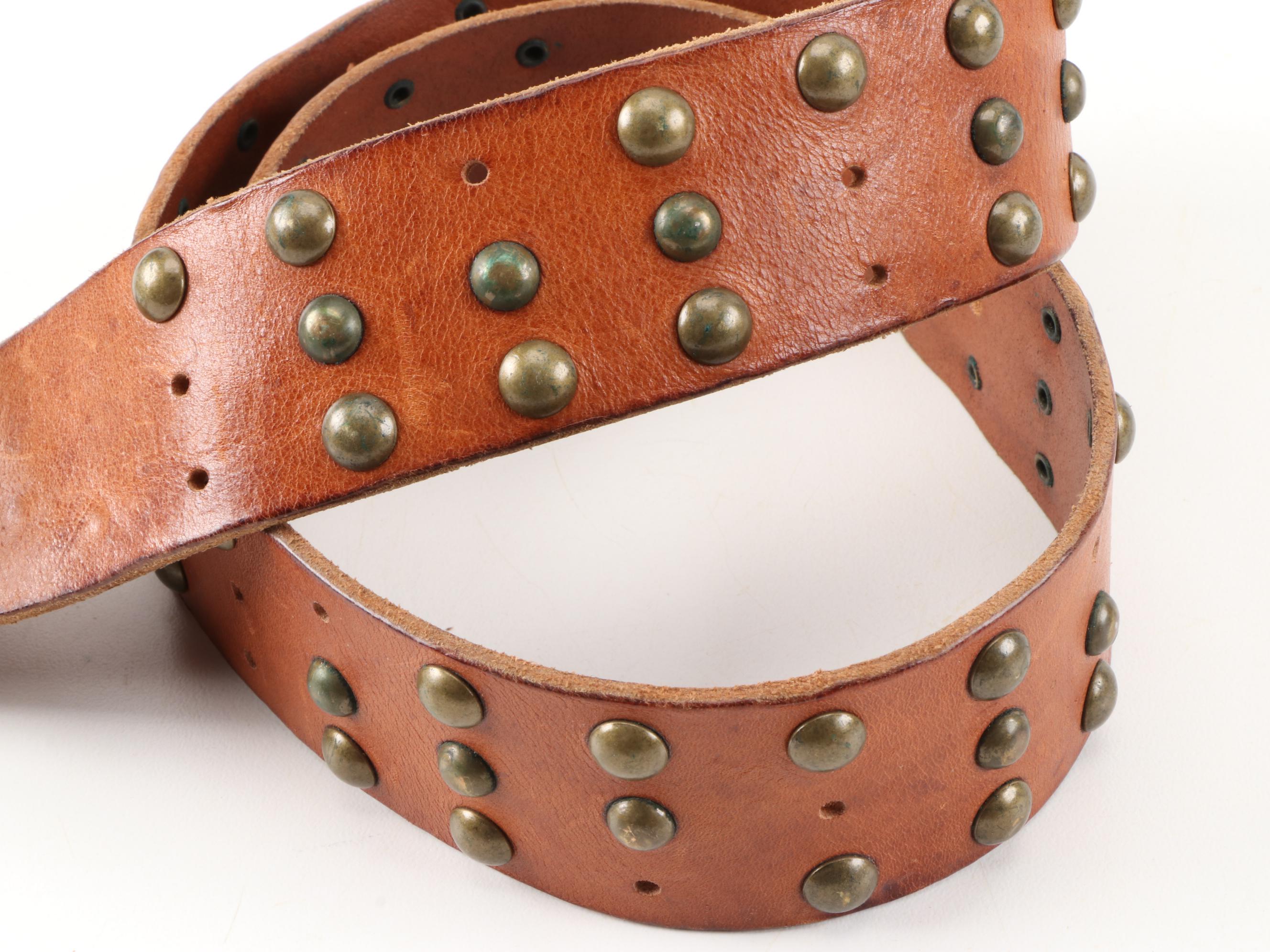 Siskiyou and Liberty Coin Tooled Black Leather Belt with Other Belts, Vintage