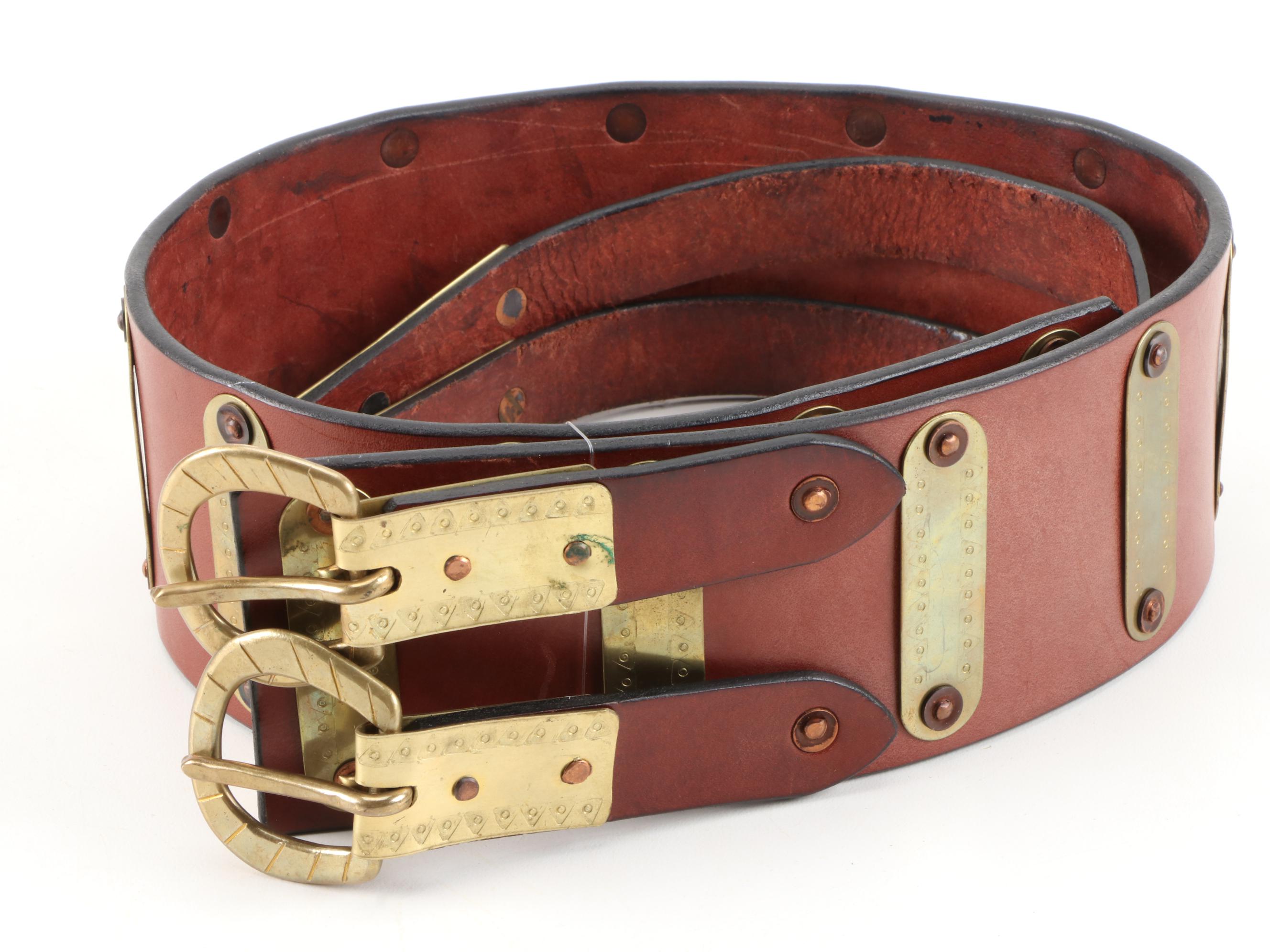 Siskiyou and Liberty Coin Tooled Black Leather Belt with Other Belts, Vintage